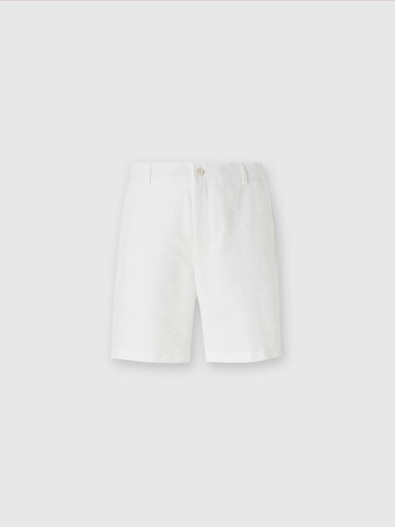 Bermuda en coton mélangé avec motif à zig zag, Blanc  - US24SI0NBW00RT14001