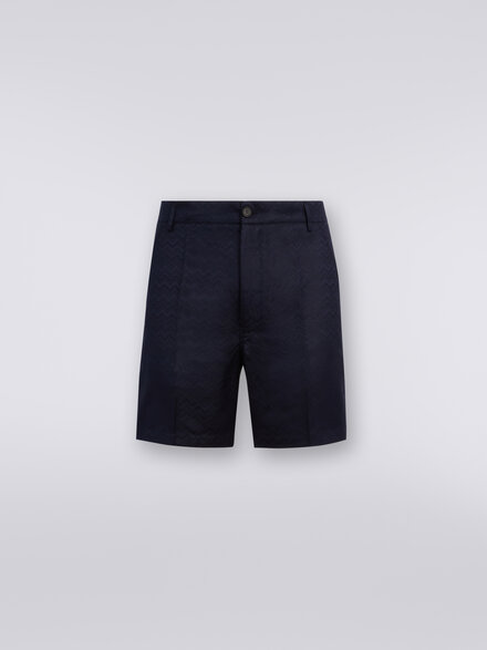 Bermudas en mezcla de algodón con motivo zigzag, Azul Oscuro - US24SI0NBW00RT93924