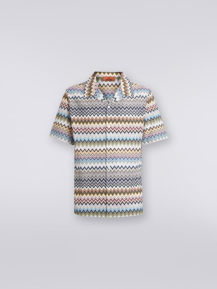 Kurzärmeliges Hemd im Bowling-Stil aus Baumwolle mit Zickzackmuster, Mehrfarbig  - US24SJ09BR00TJSM96K