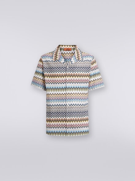 Camicia a maniche corte modello bowling in cotone zig zag, Multicolore  - US24SJ09BR00TJSM96K