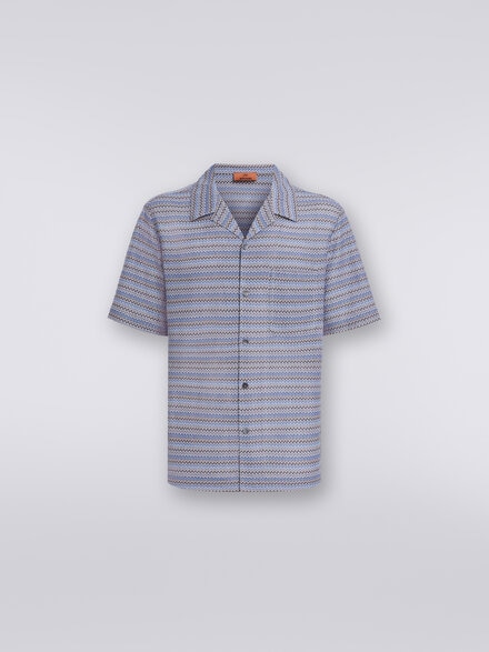 Short-sleeved zigzag bowling shirt, Blue - US24SJ09BR00U6S72D2