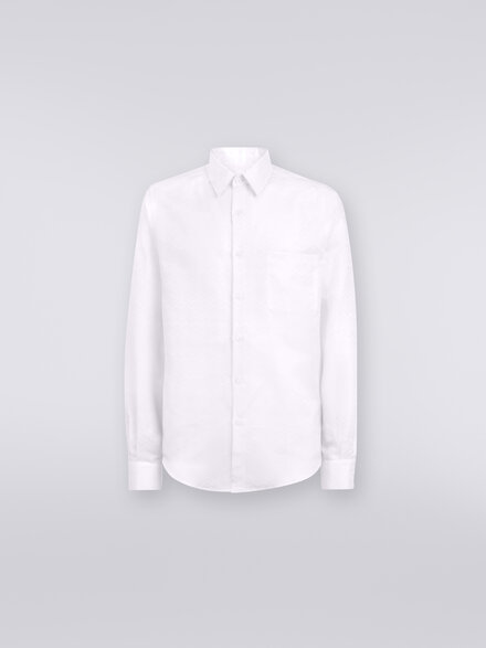 Camisa de manga larga de mezcla algodón con motivo zigzag, Blanco  - US24SJ0BBW00RT14001