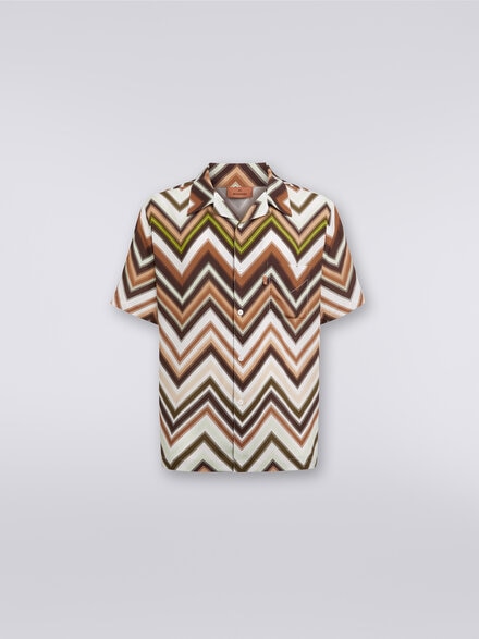 Camicia a maniche corte in viscosa con stampa chevron, Multicolore  - US24SJ0CBW00RNSM98U