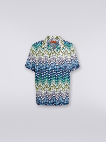 Chemise à manches courtes en viscose avec imprimé macro zig zag, Multicolore  - US24SJ0CBW00S2SM991