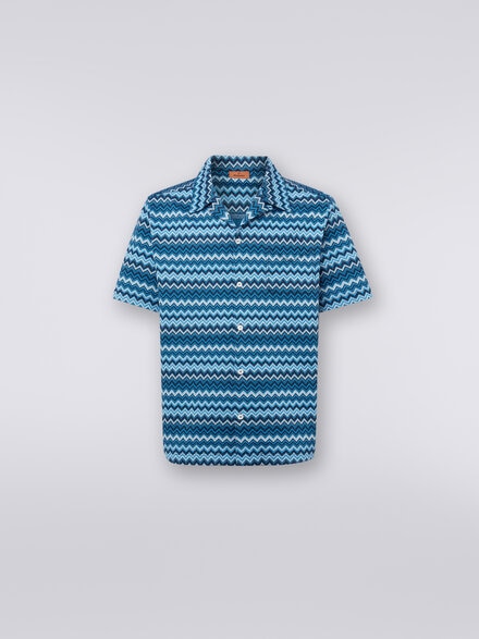 Camisa de manga corta en tejido jersey zigzag, Azul Oscuro - US24SJ0HBJ00BFS72EM