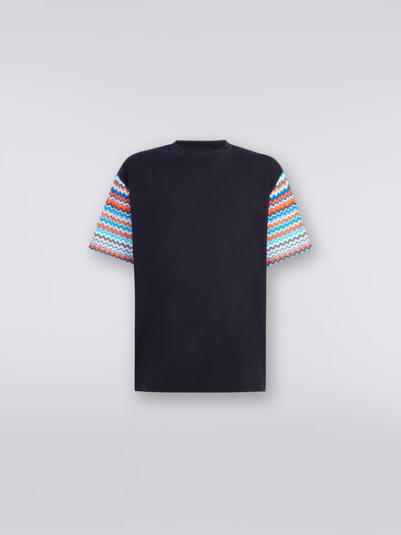 Oversized T-shirt in cotton with zigzag inserts, Multicoloured  - US24SL0BBJ00J1S72E1