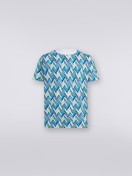 T-shirt à col rond en coton avec imprimé zig zag, Multicolore  - US24SL0CBJ00JBSM994
