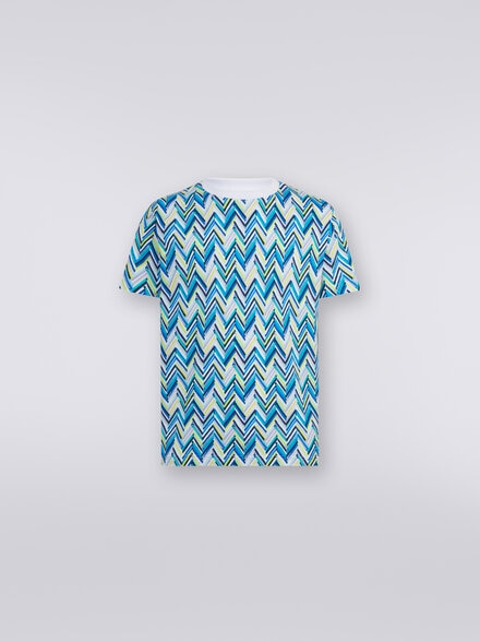 Camiseta de cuello redondo de algodón con estampado zigzag, Multicolor  - US24SL0CBJ00JBSM994