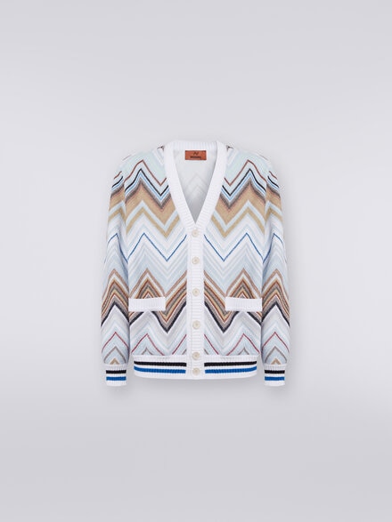 Cardigan in chevron cotton blend, White  - US24SM00BC003YS0180