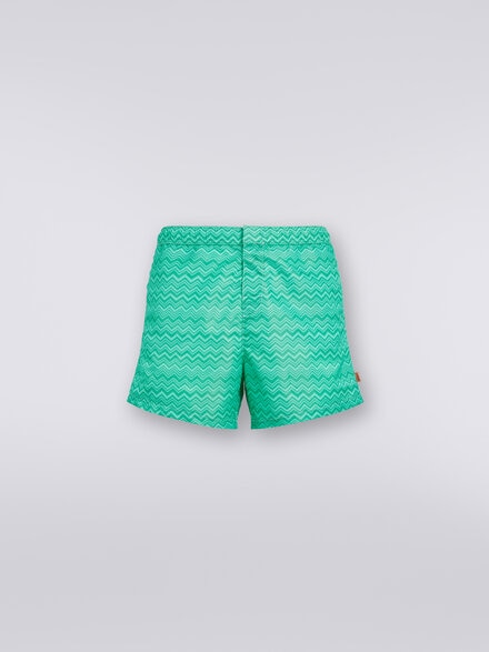 Tonal zigzag print swimming trunks, Green - US24SP00BW00SGS612F
