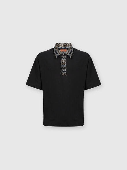 Polo en jersey de coton avec empiècements en maille à chevrons, Multicolore  - US24W20FBJ00KRS91KI