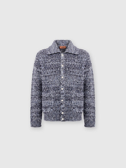 Veste en maille de laine avec poches plaquées, Bleu - US24WC0OBK038ZS72H1