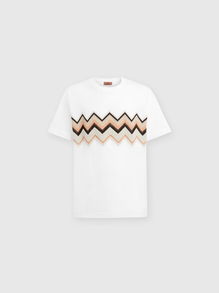 T-shirt en jersey de coton brodé en zigzag, Blanc  - US24WL0CBJ00L4S01D0