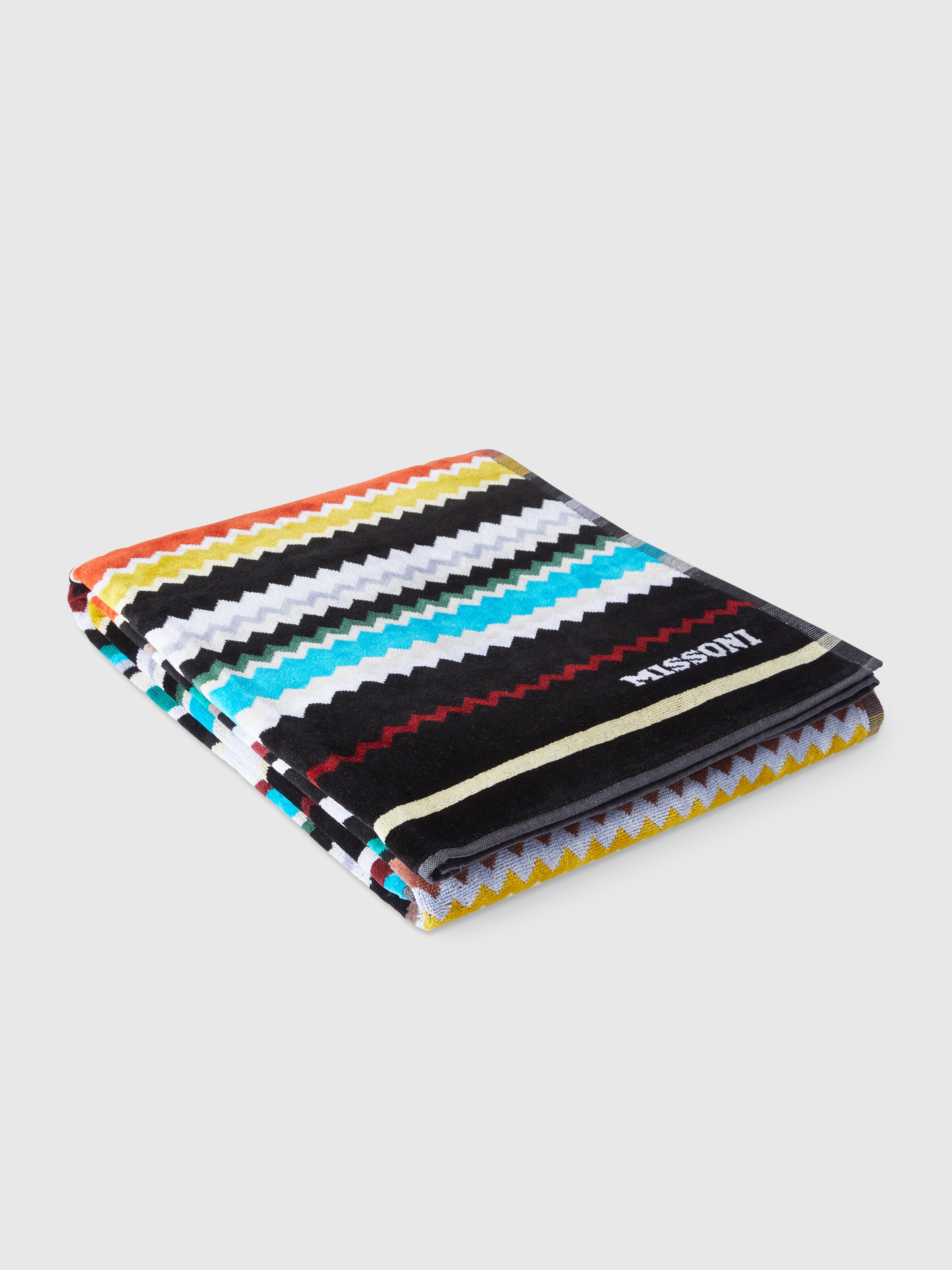 Curt 100x180 cm beach towel in zigzag cotton terry cloth, Multicoloured  - 0