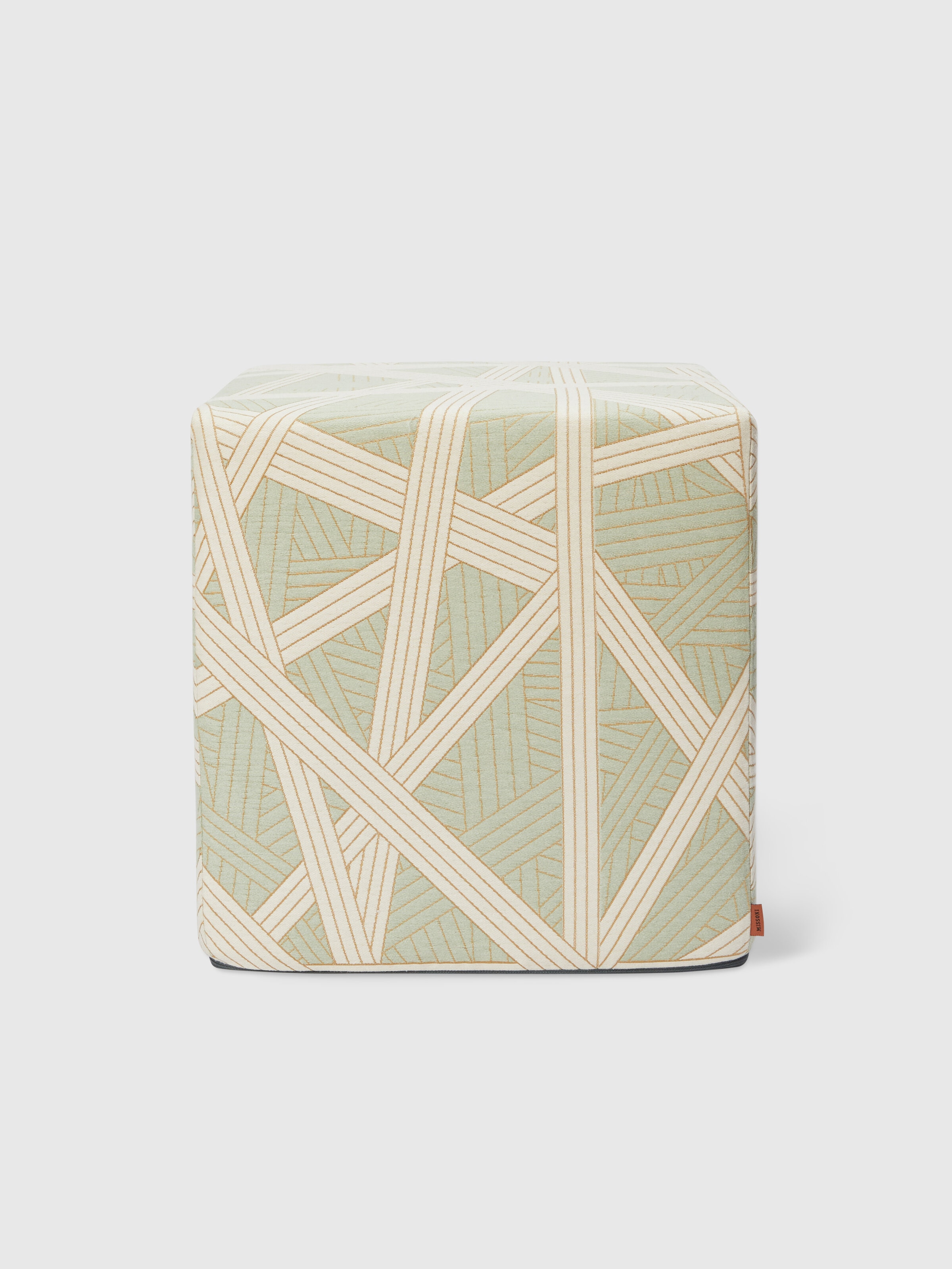 Nastri 40x40x40 cm footstool cube with contrasting stitching, Green - 0