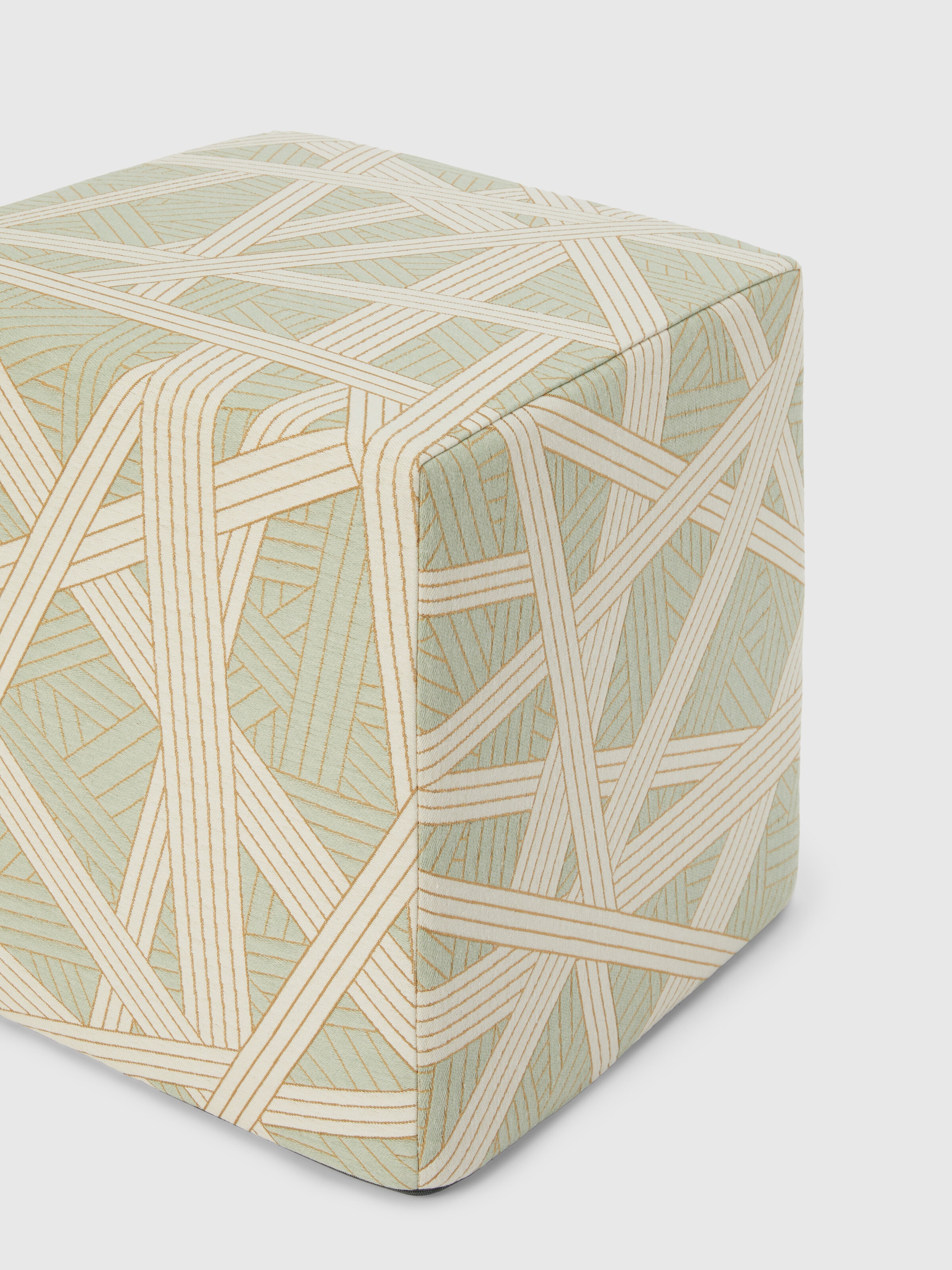 Nastri 40x40x40 cm footstool cube with contrasting stitching, Green - 1