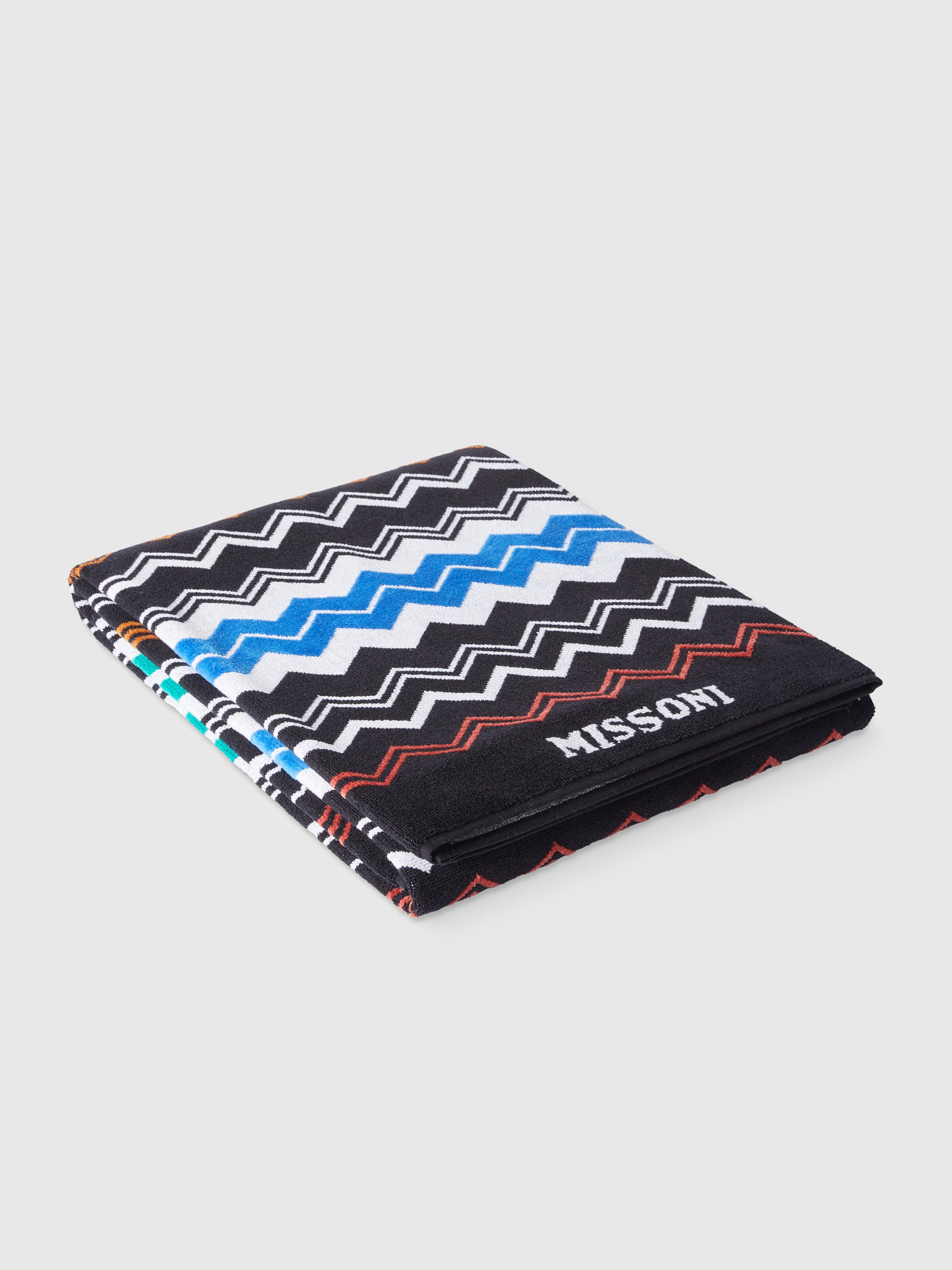 Neoclassic 180x100 cm beach towel in zigzag cotton terry, Black    - 0