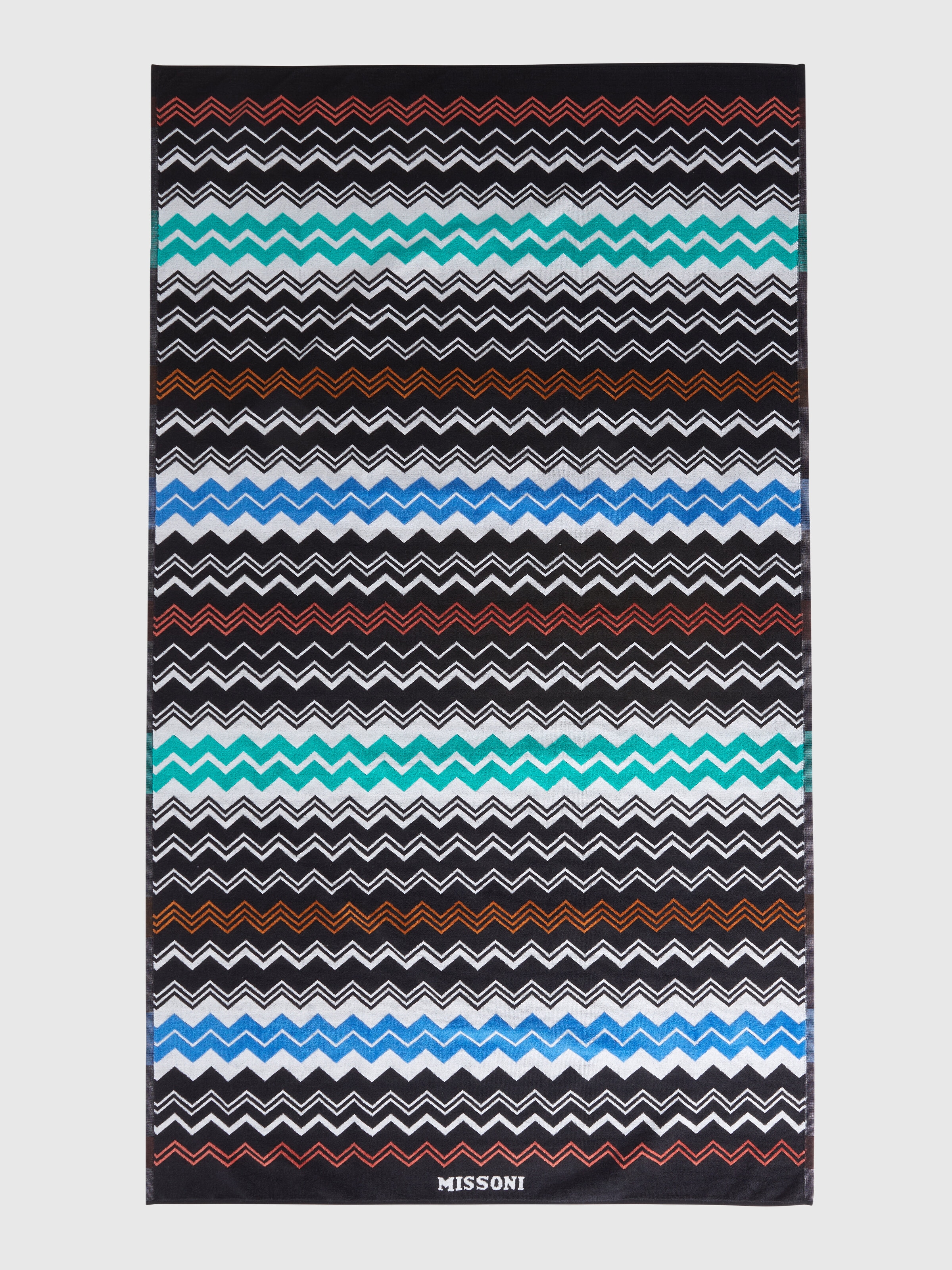 Neoclassic 180x100 cm beach towel in zigzag cotton terry, Black    - 1