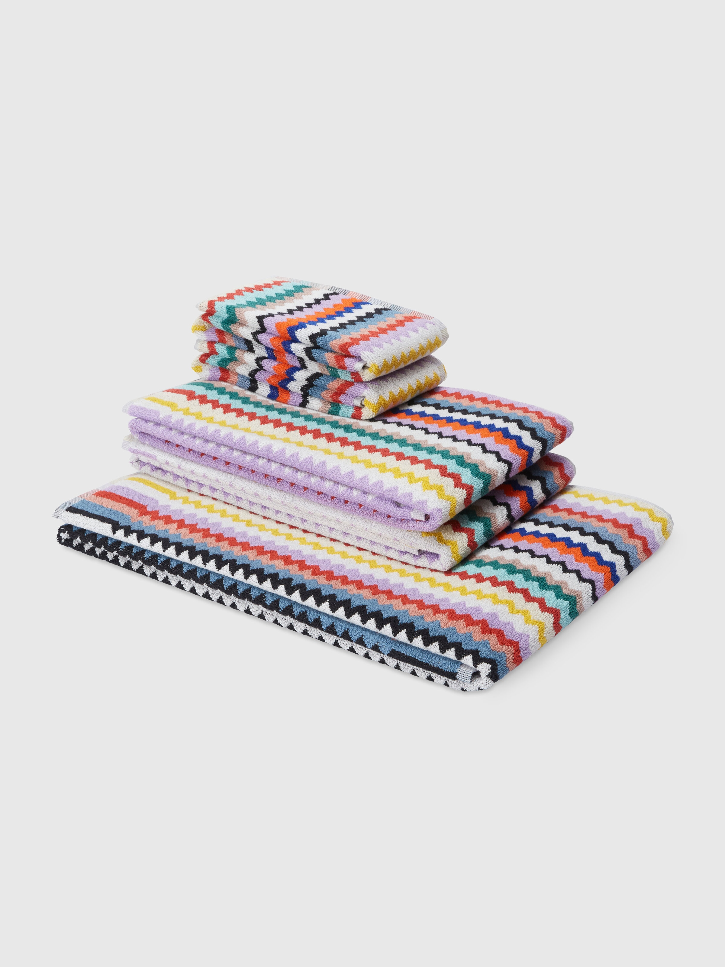 Riverbero 5-piece bath towel set in cotton terry with zigzag pattern, Multicoloured  - 0