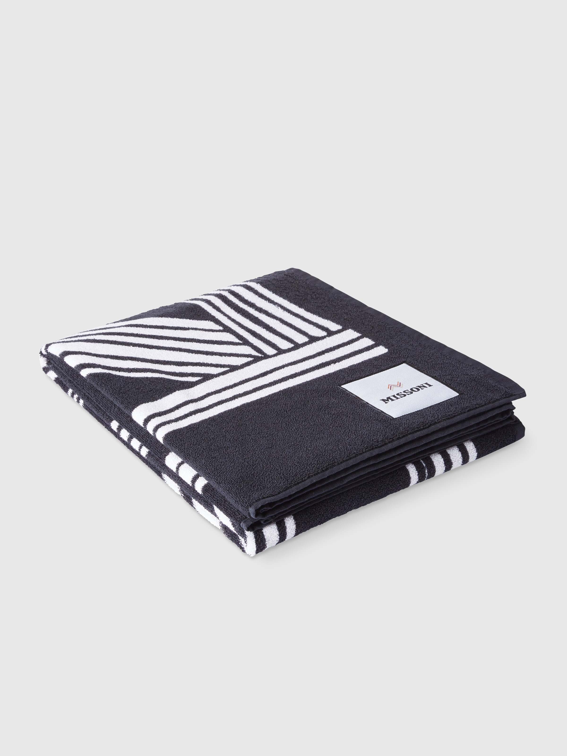 Nastri 180x100 cm cotton terry beach towel, Black & White - 0