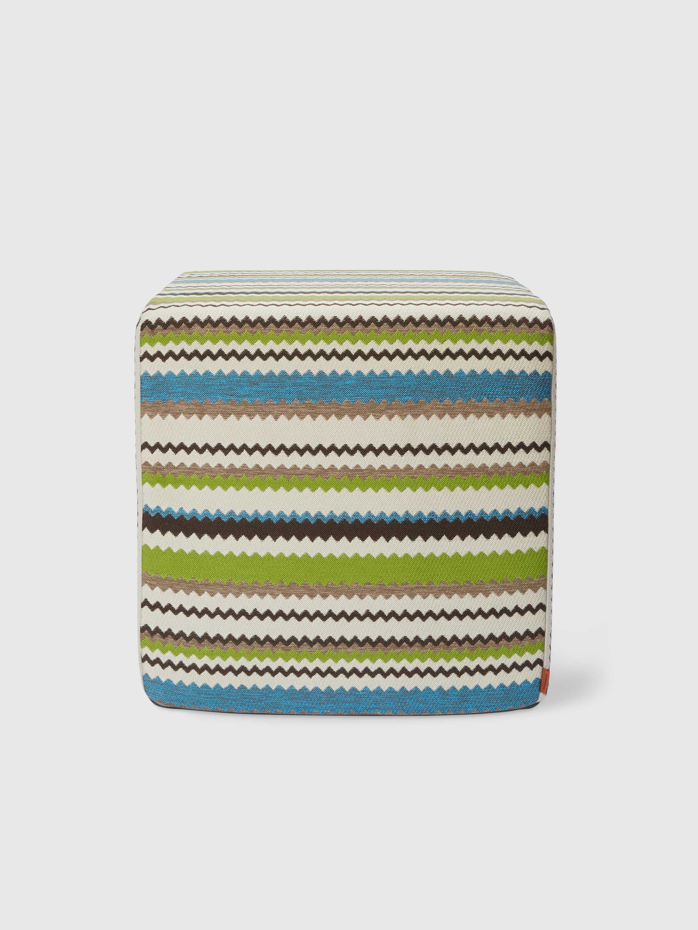 Cancun cubic outdoor pouffe 40x40x40 cm with chevron pattern, Turquoise  Multicoloured  - 0