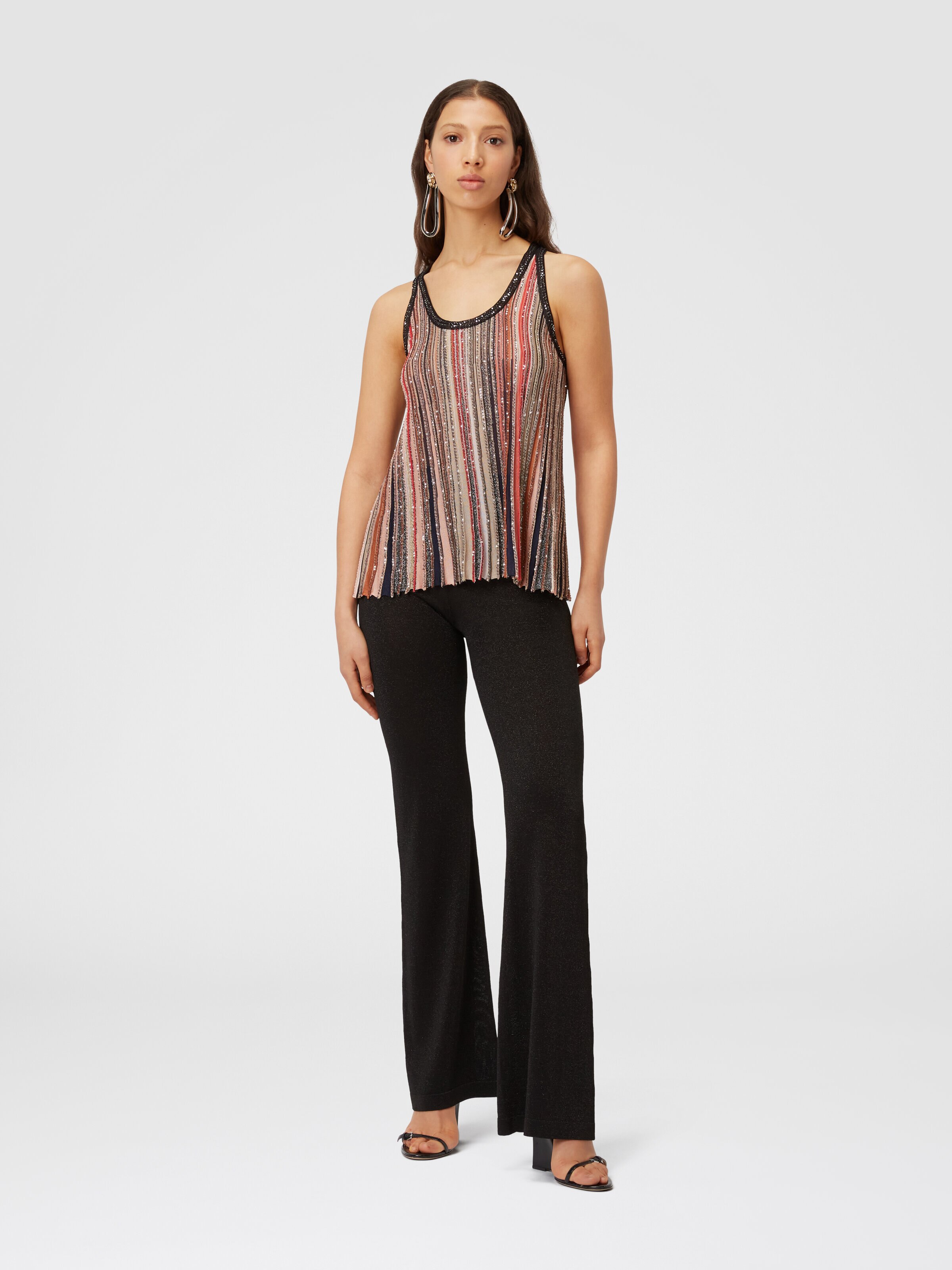 Tank top in vertical striped knit with sequins , Multicoloured  - 1