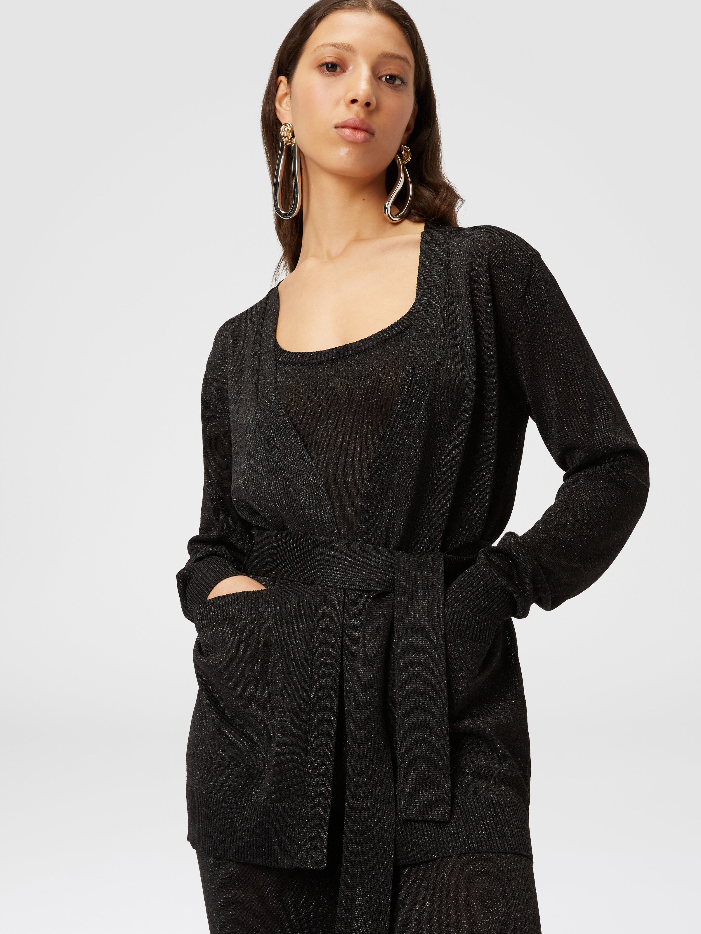 Cardigan in viscose with lurex , Black    - 3