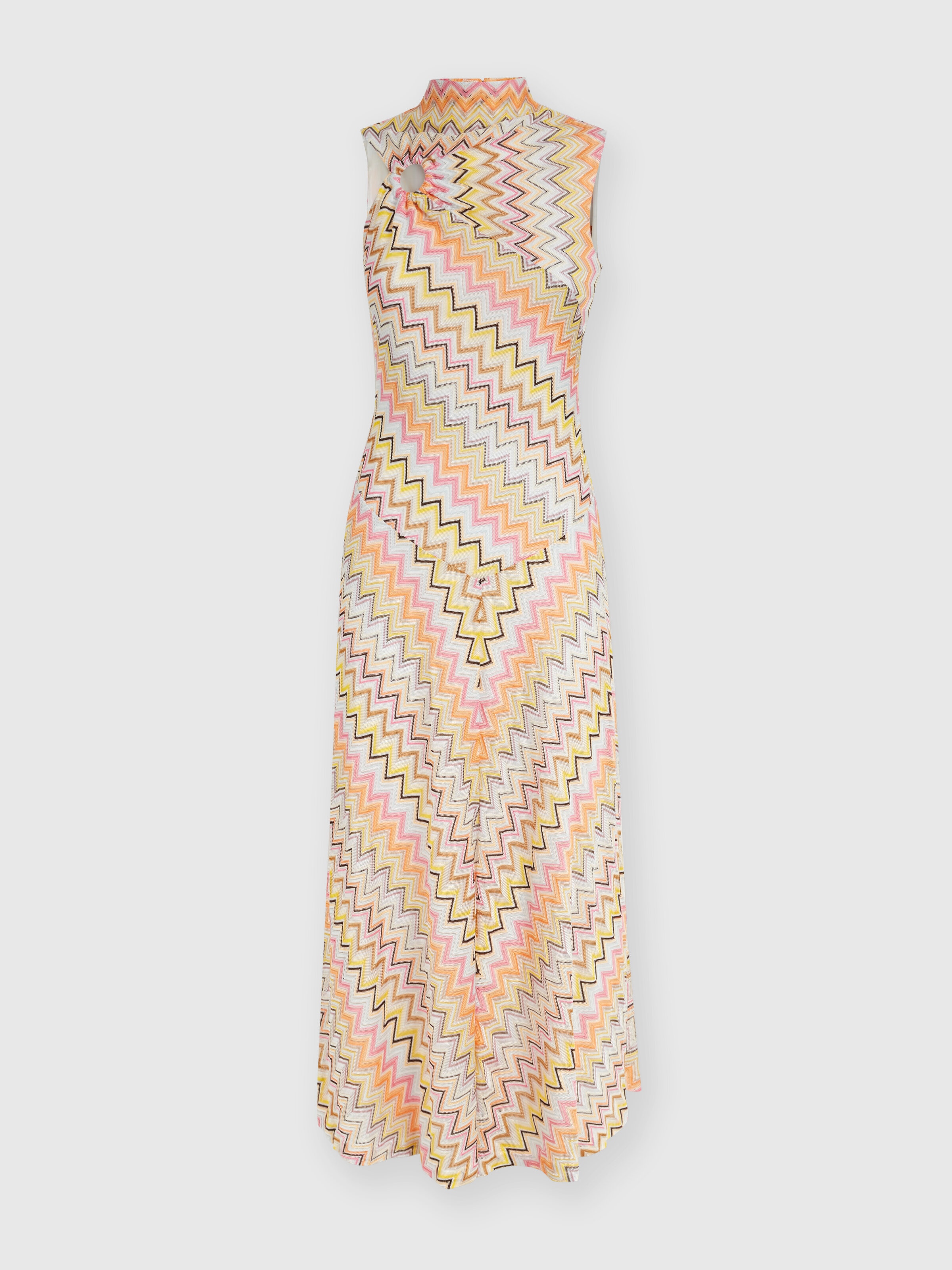 Long sleeveless dress with gathered neckline, Multicoloured  - 0