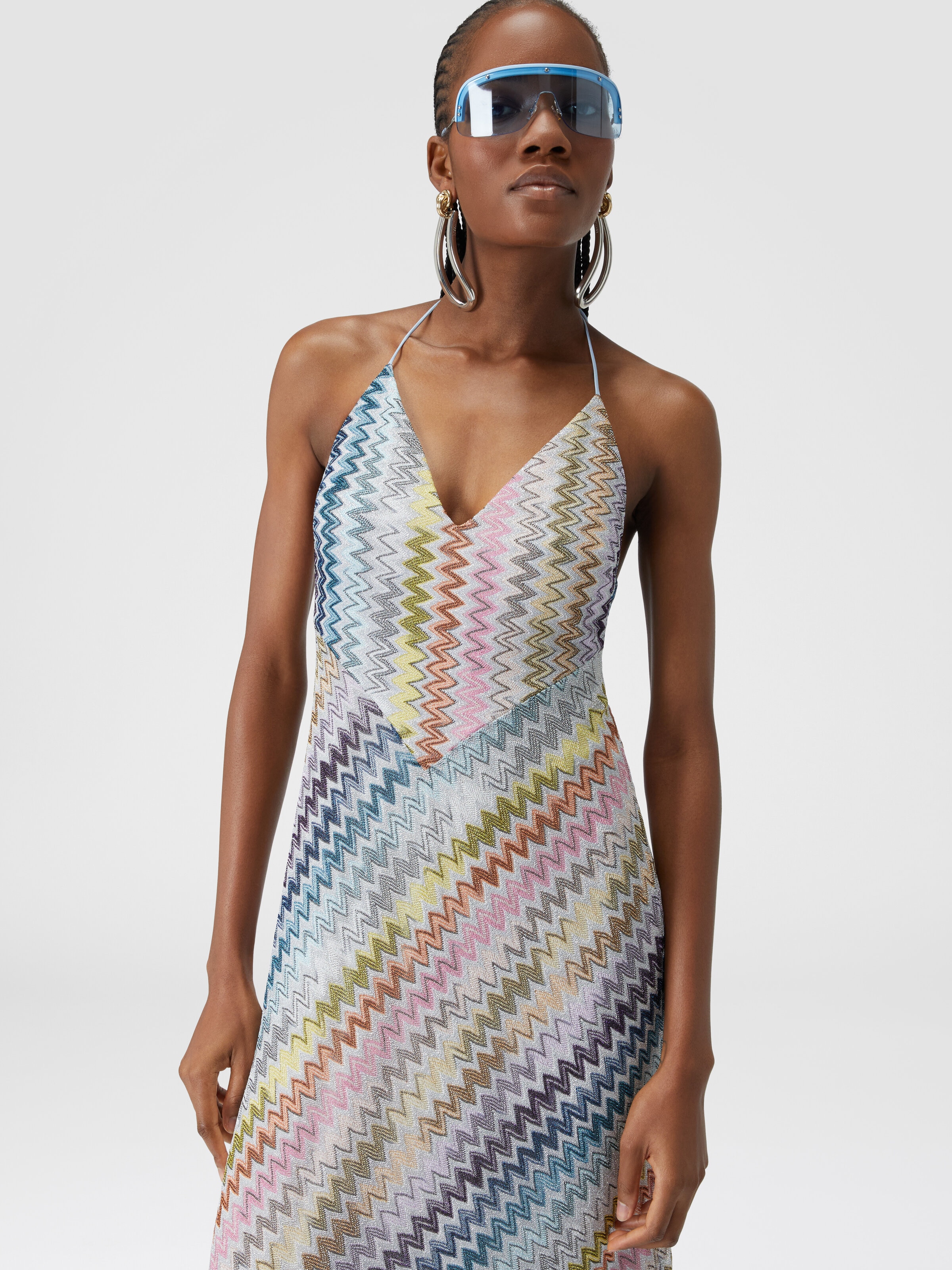 Slip dress with lace on the neck and pearl appliqués, Multicoloured  - 3