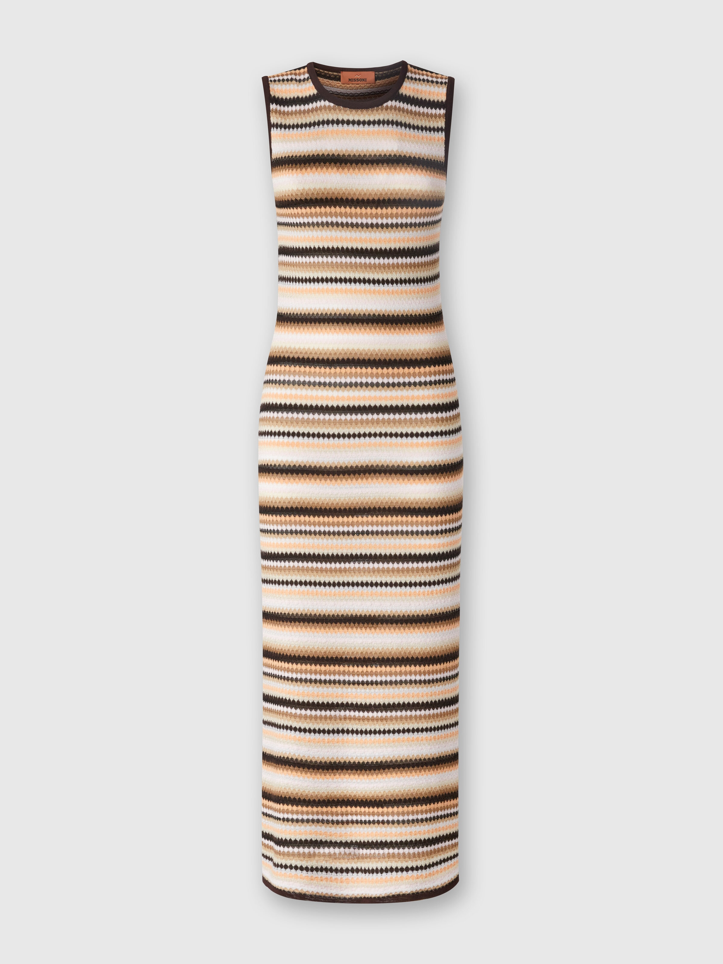 Sleeveless midi dress in striped wool and viscose, Multicoloured  - 0