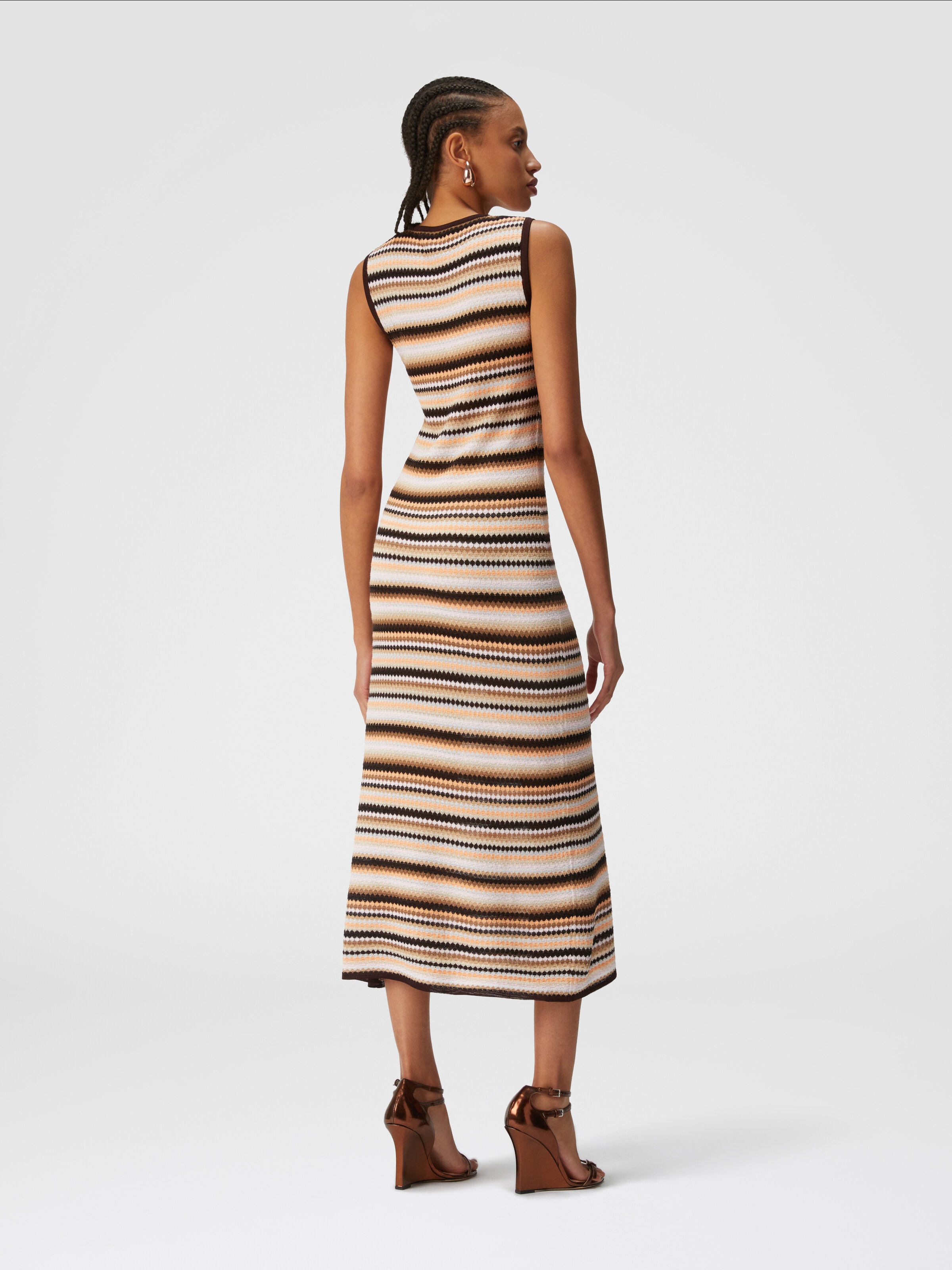 Sleeveless midi dress in striped wool and viscose, Multicoloured  - 2