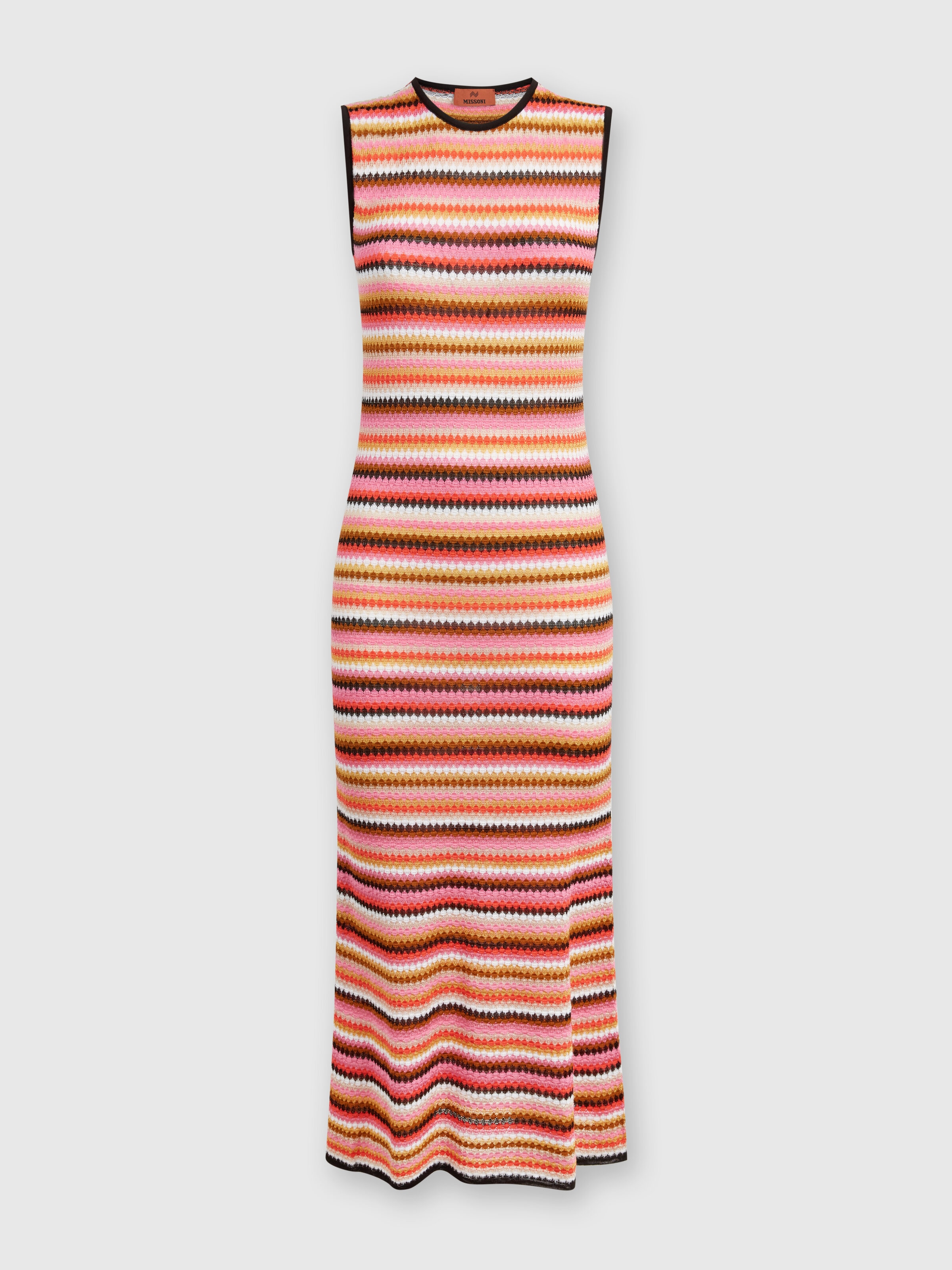 Sleeveless midi dress in striped wool and viscose, Multicoloured  - 0