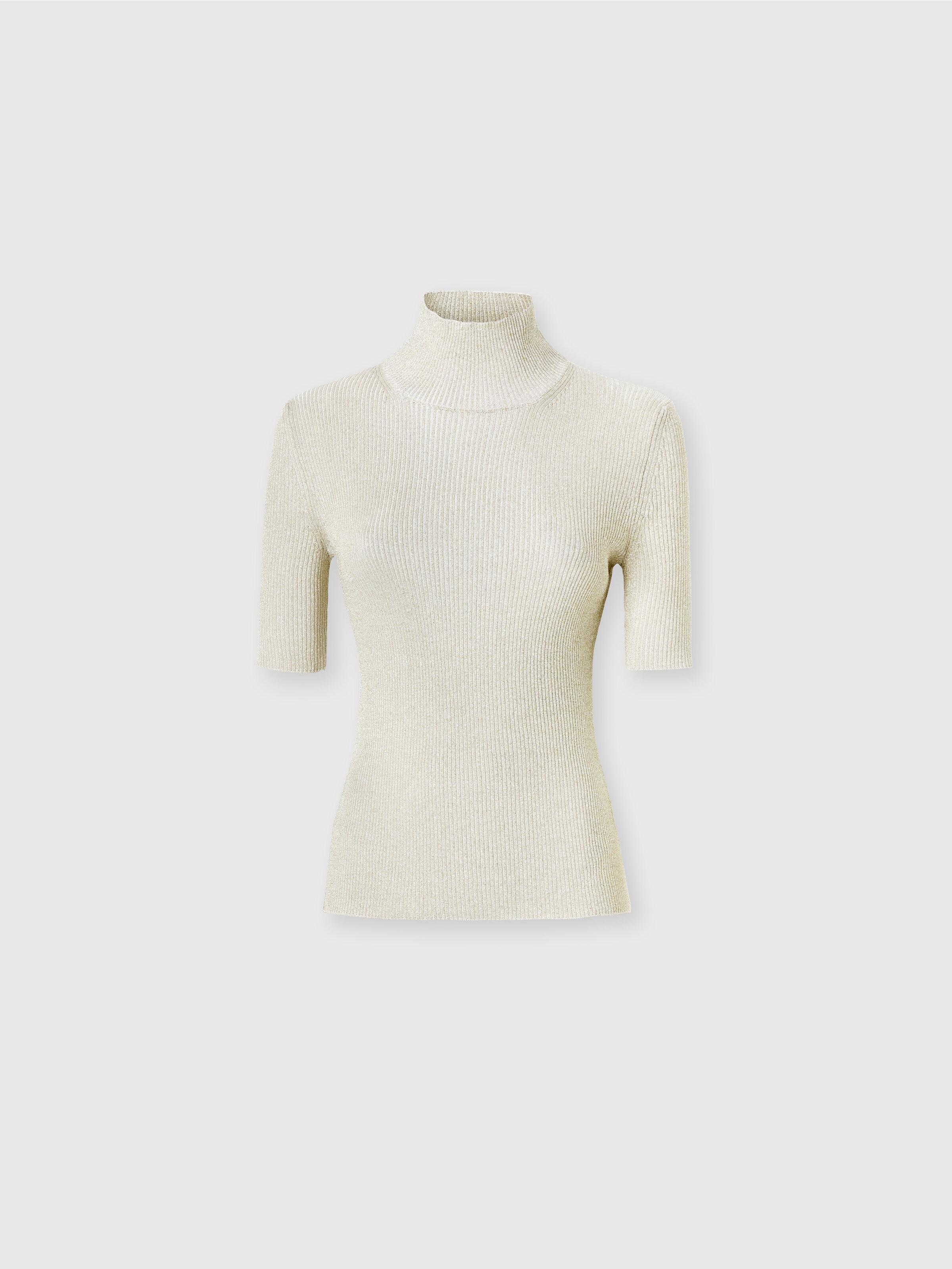 Short-sleeved turtleneck in glitter-effect viscose, White & Gold - 0