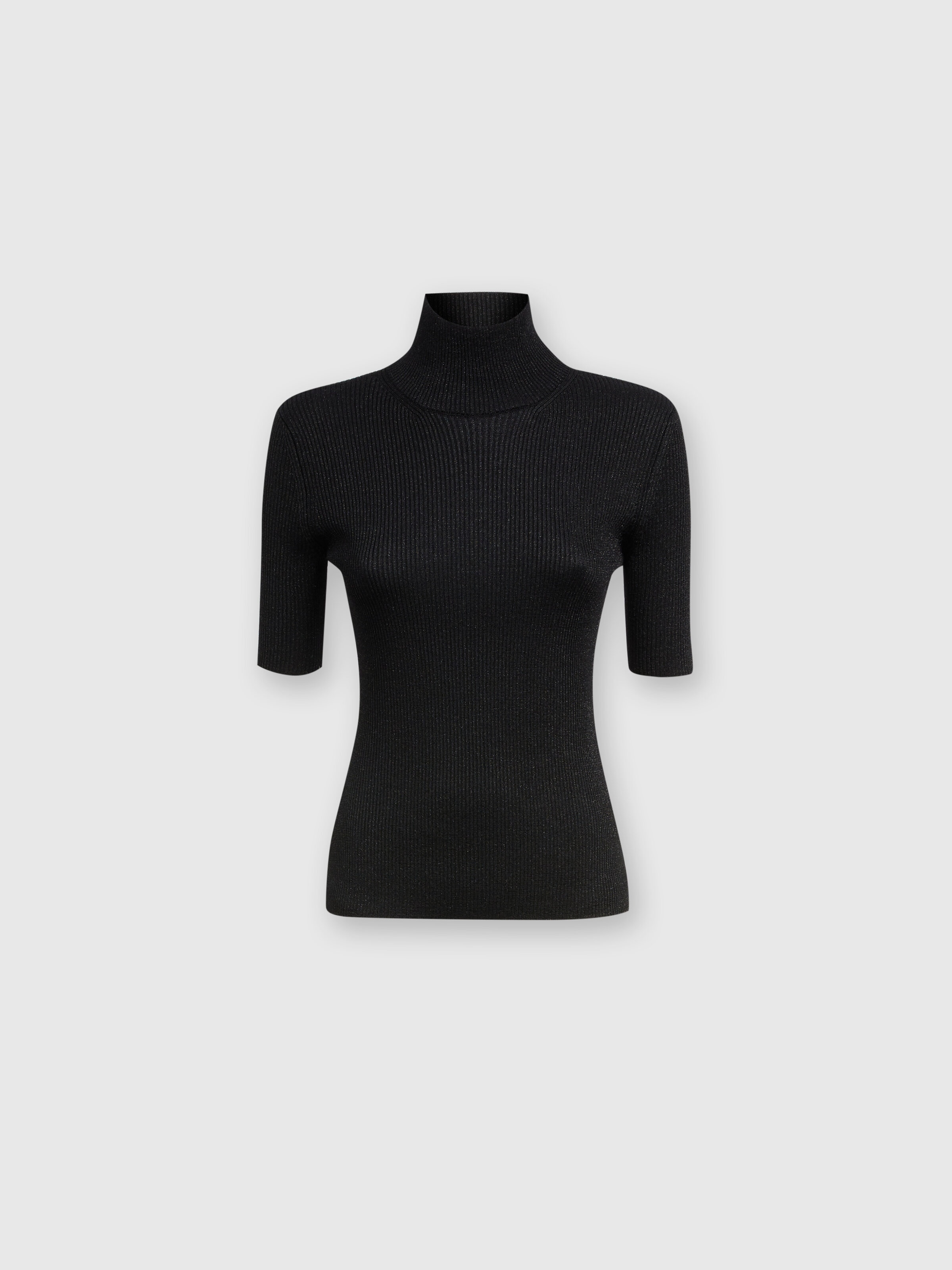 Short-sleeved turtleneck in glitter-effect viscose, Black    - 0