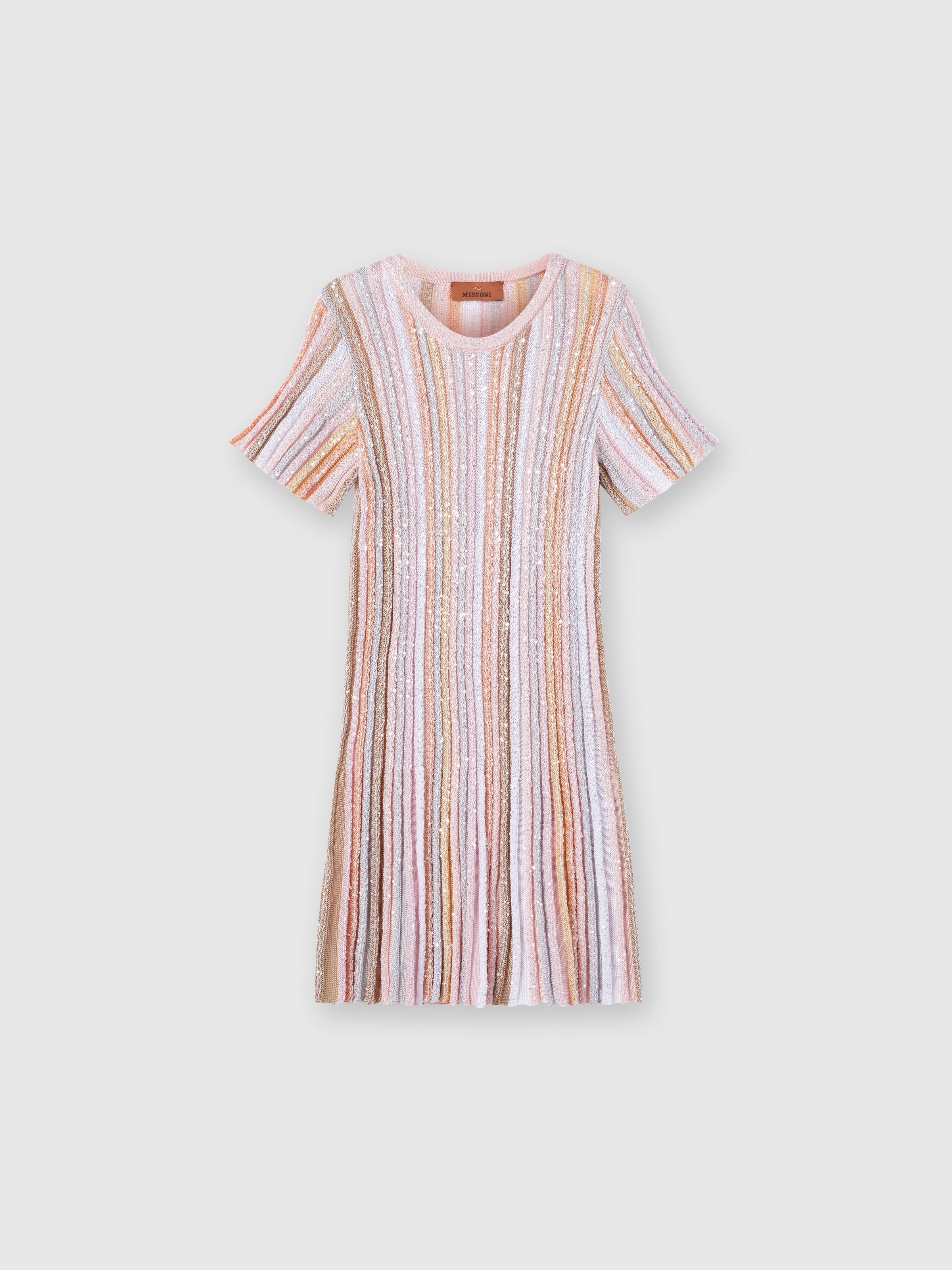 Short-sleeved dress in pleated viscose knit, Multicoloured  - 0