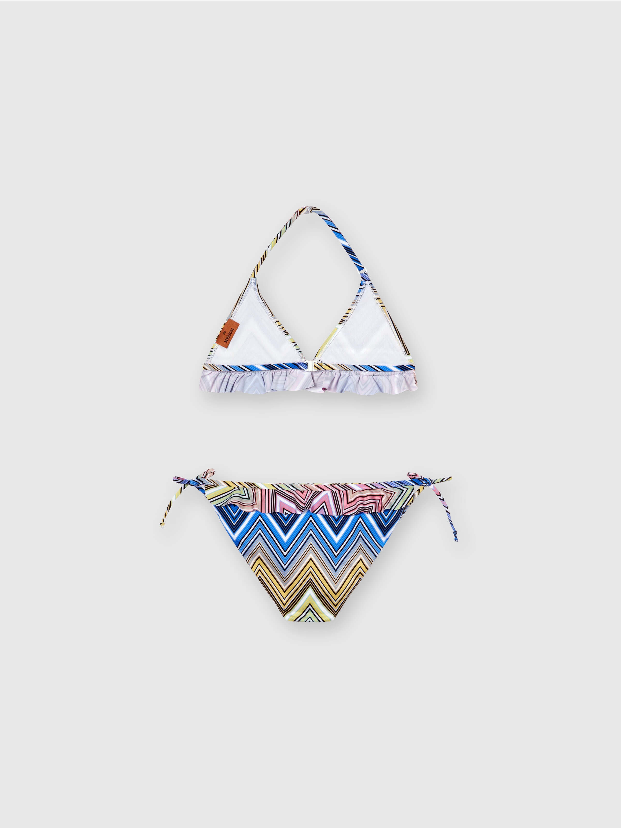 Chevron bikini with ruffle and logo lettering , Multicoloured  - 1