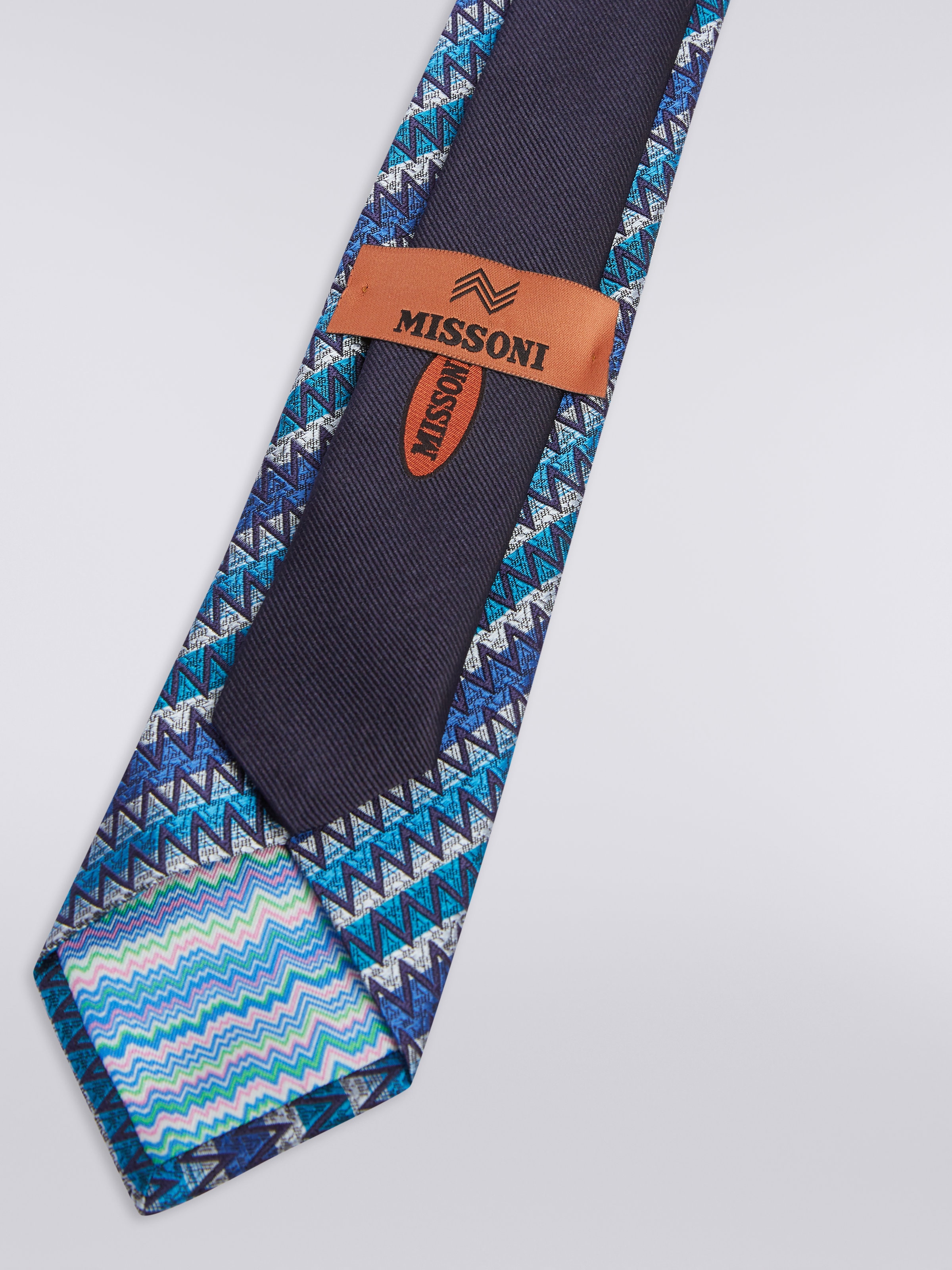 Corbata de seda con rayas oblicuas y en zigzag, Multicolor  - 2