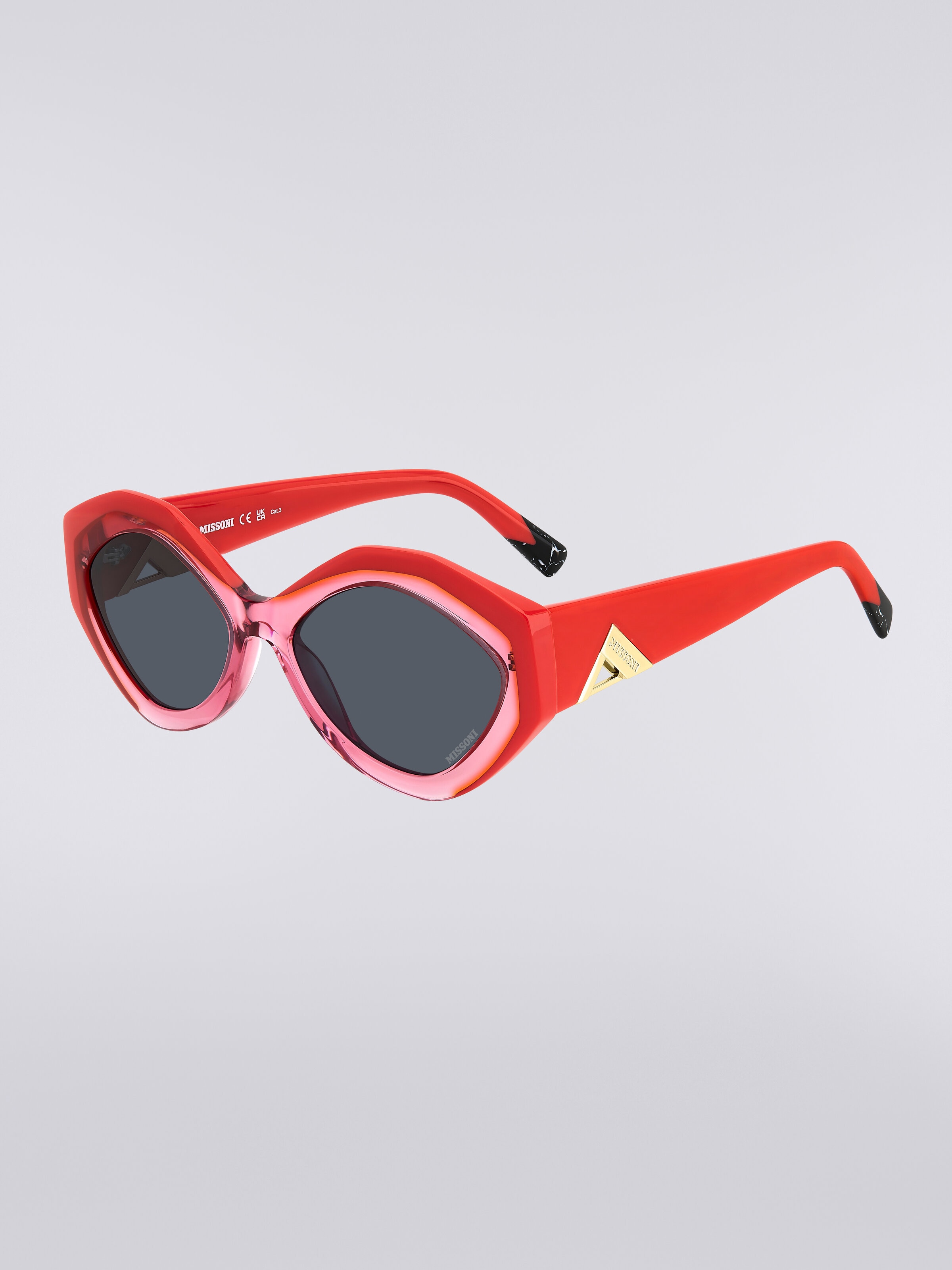 Oval-shaped sunglasses with metal logo application, Multicoloured  - 1