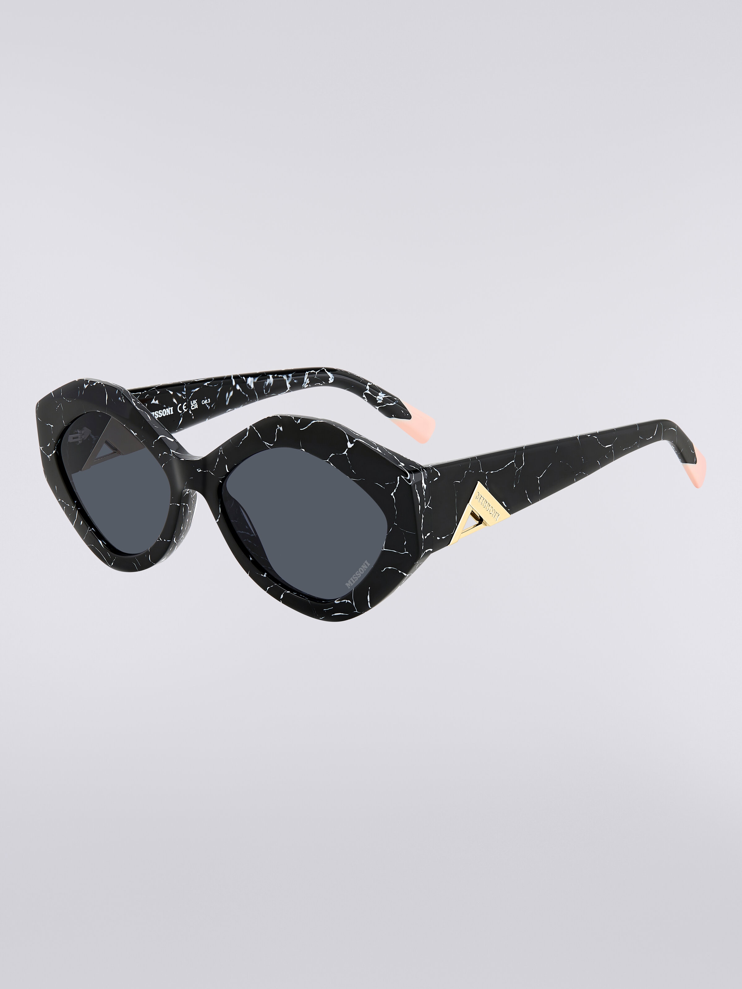 Oval-shaped sunglasses with metal logo application, Multicoloured  - 1