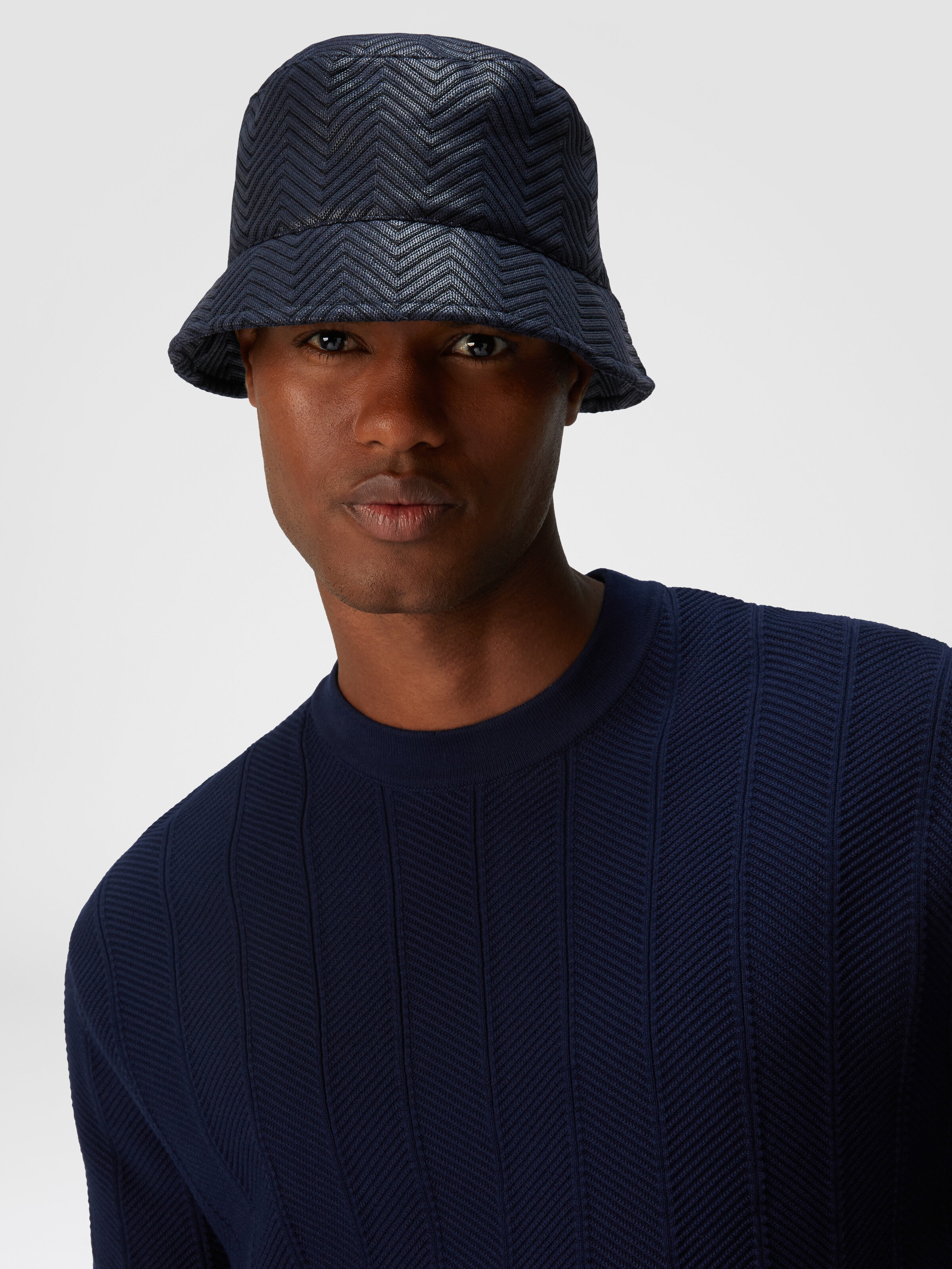 Bucket hat in cotton and viscose chevron, Multicoloured  - 2