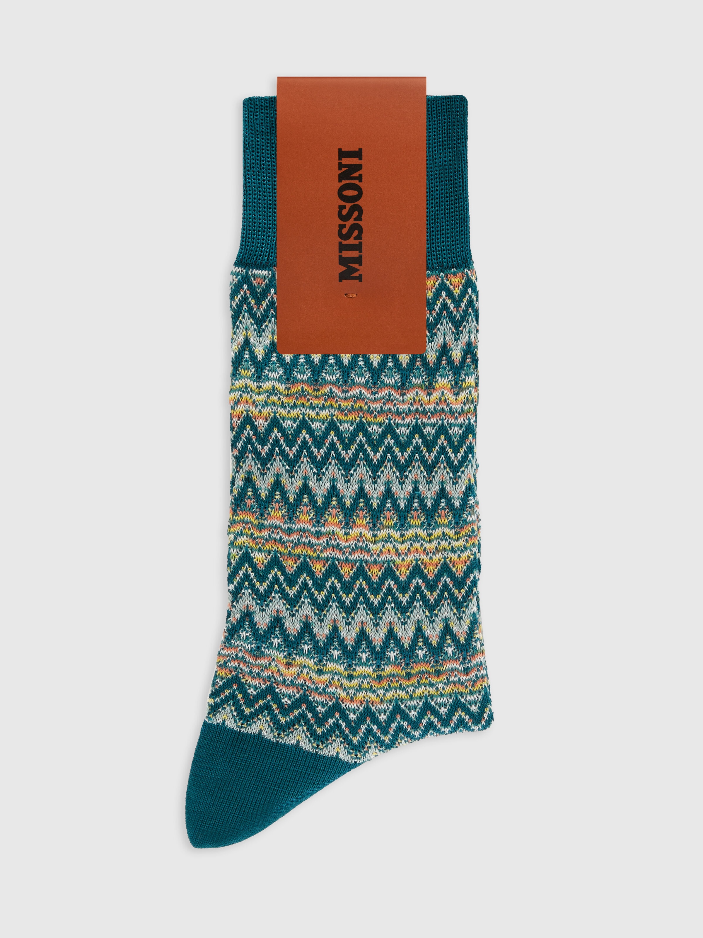 Cotton blend short socks with chevron pattern, Multicoloured  - 1