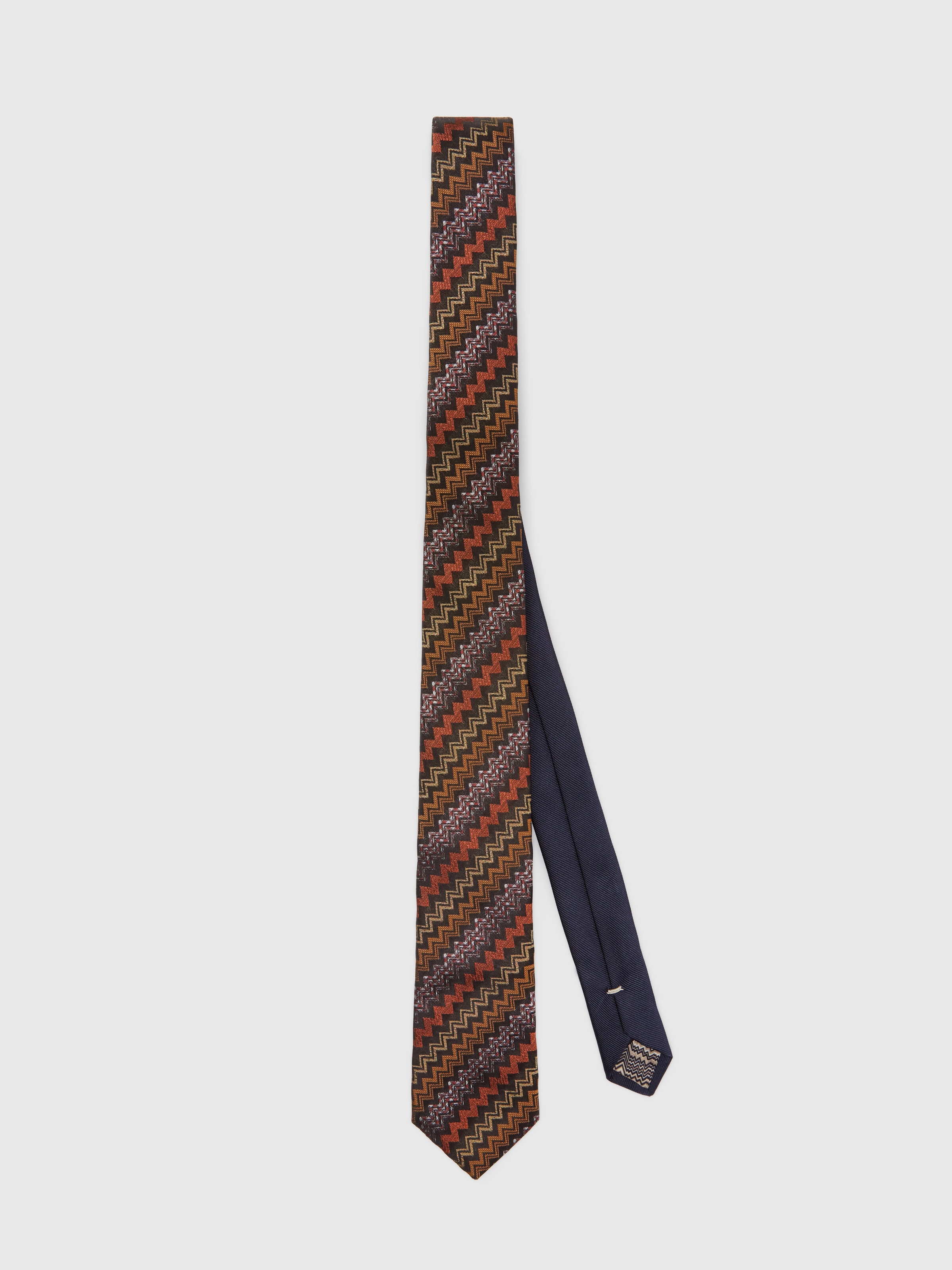 Corbata de seda con motivo en zigzag, Multicolor  - 0