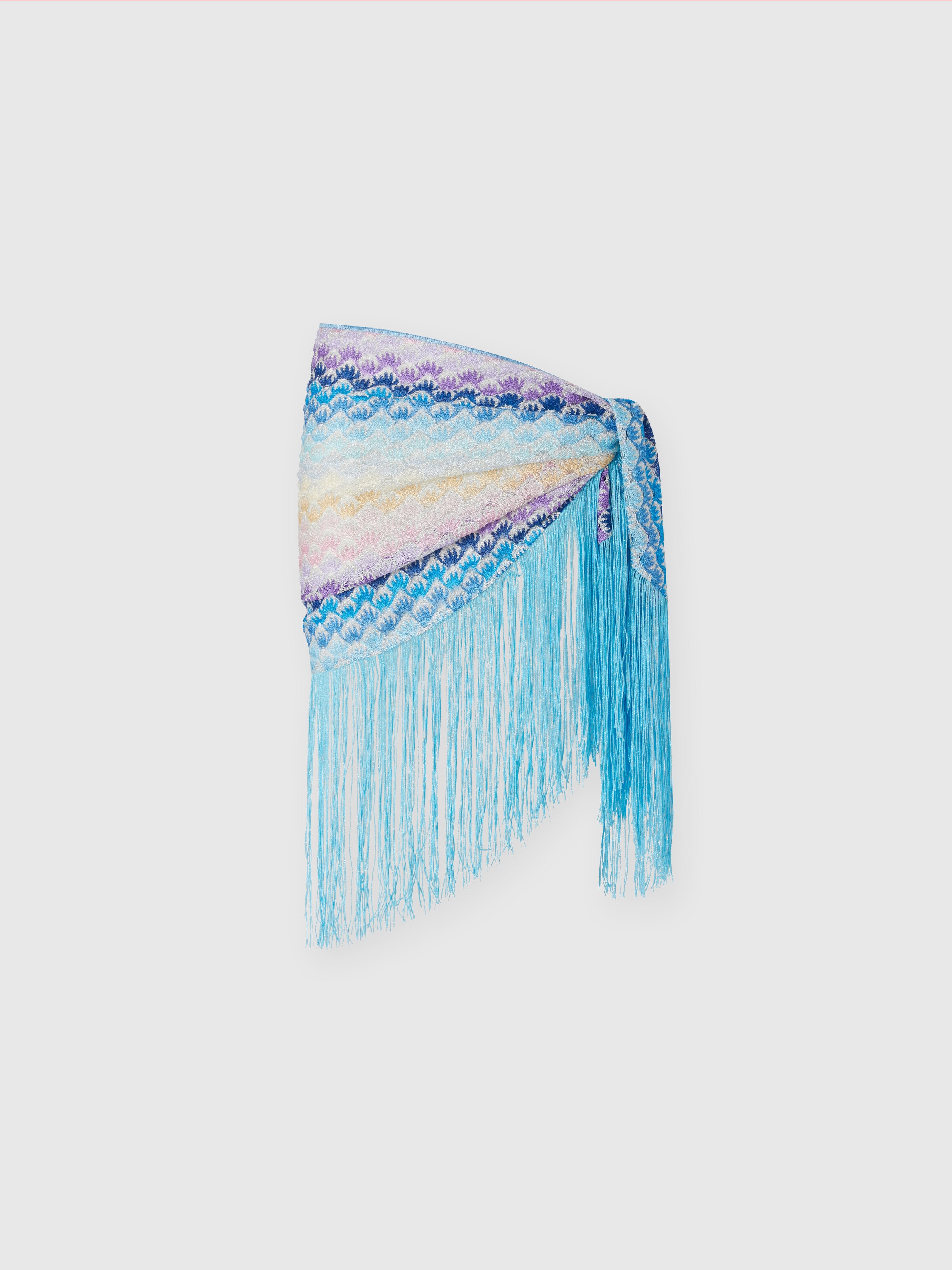 Lamé viscose sarong with fringes, Multicoloured  - 0