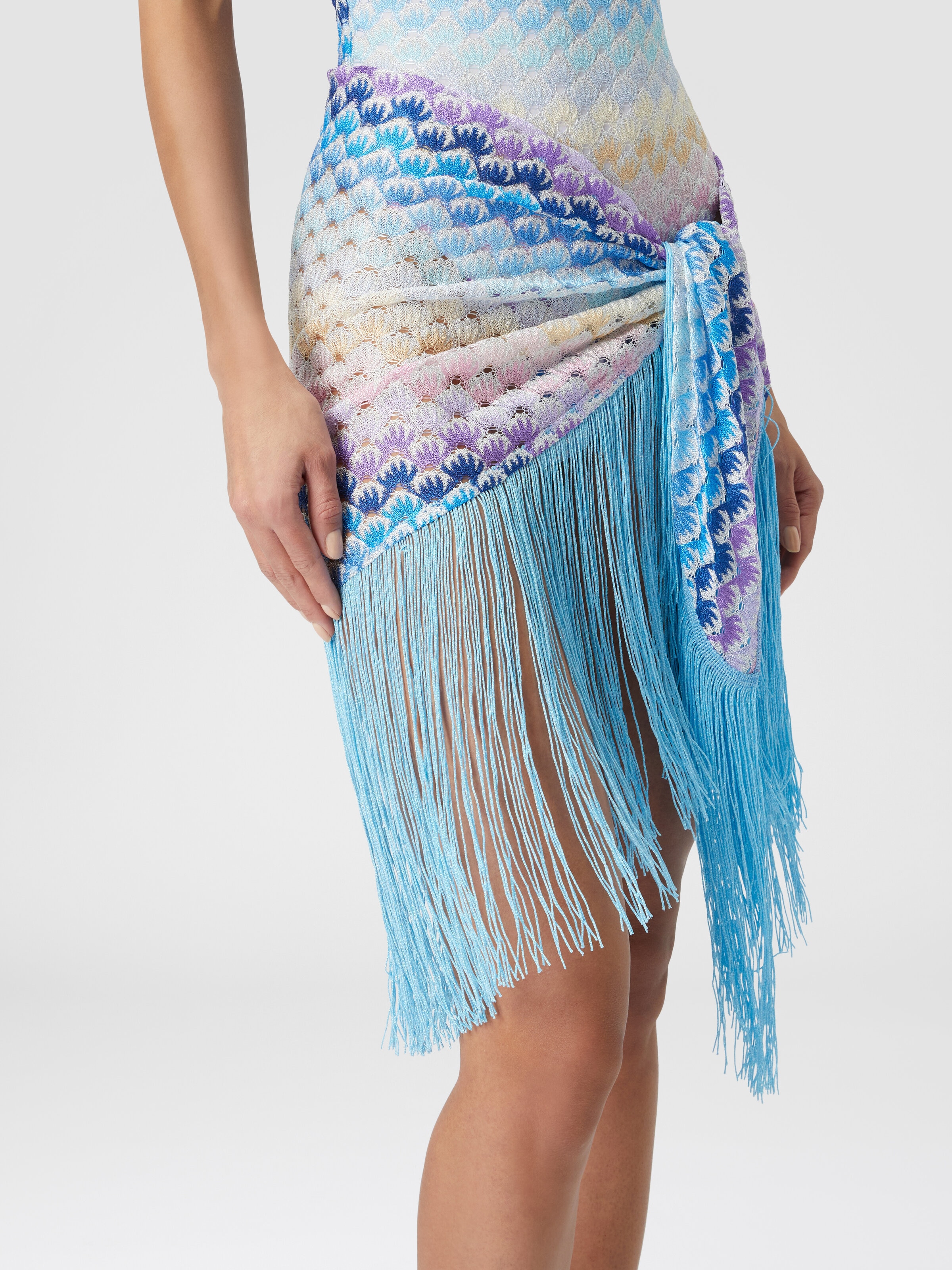 Lamé viscose sarong with fringes, Multicoloured  - 4