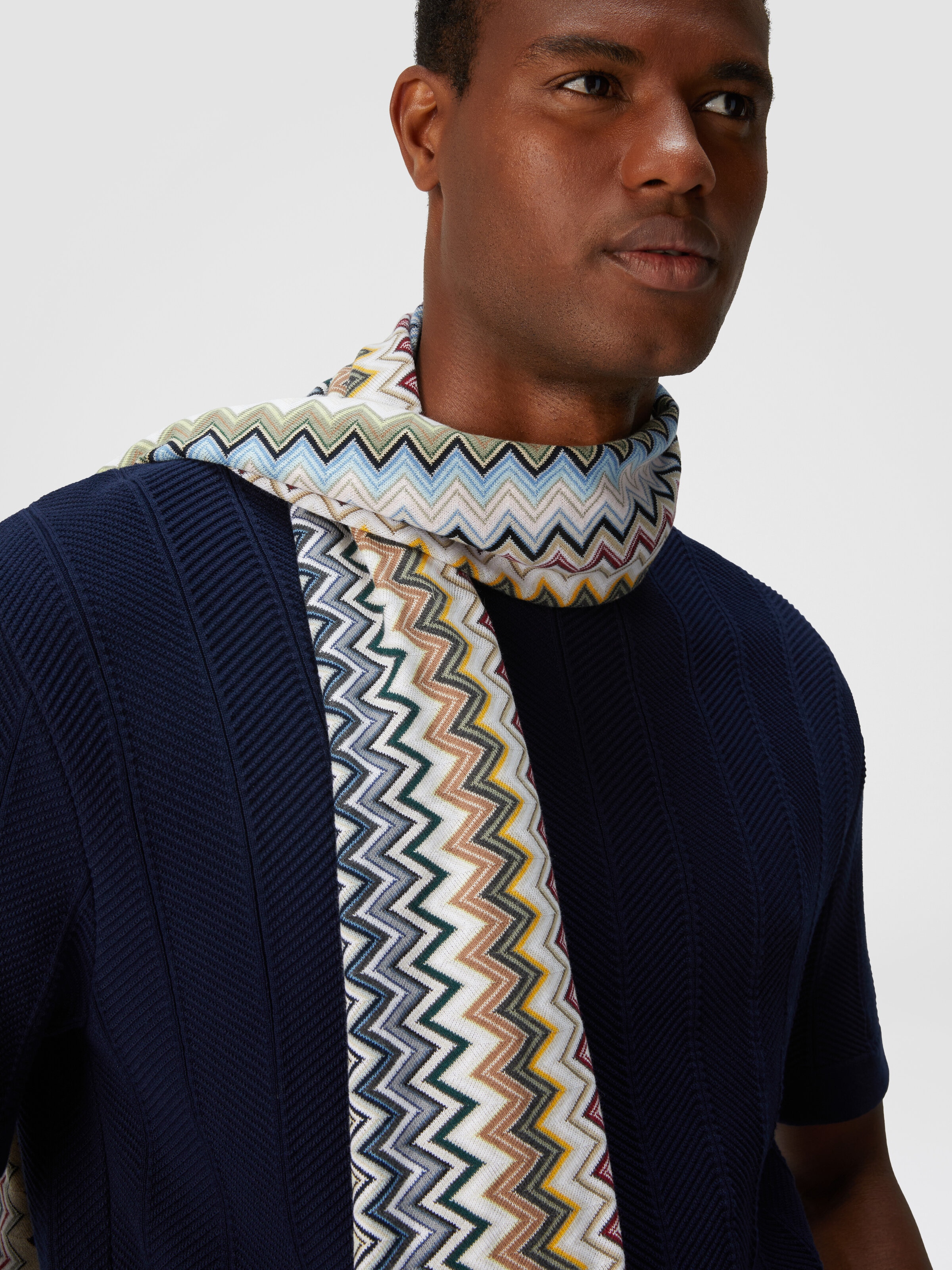 Cotton chevron knit scarf, Multicoloured  - 2