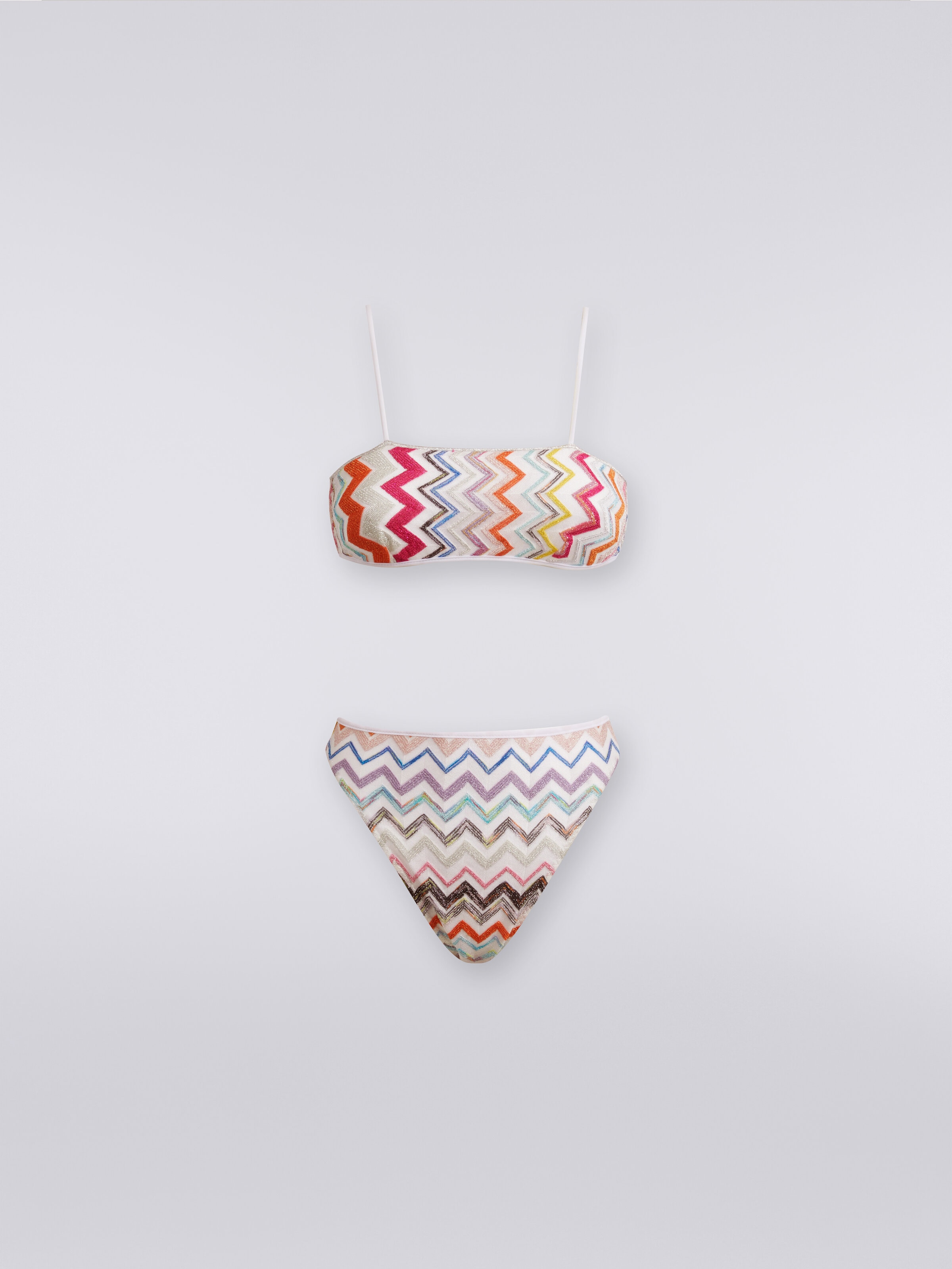 Bikini de viscosa zigzag con lúrex y braguita de cintura alta, Multicolor  - 0