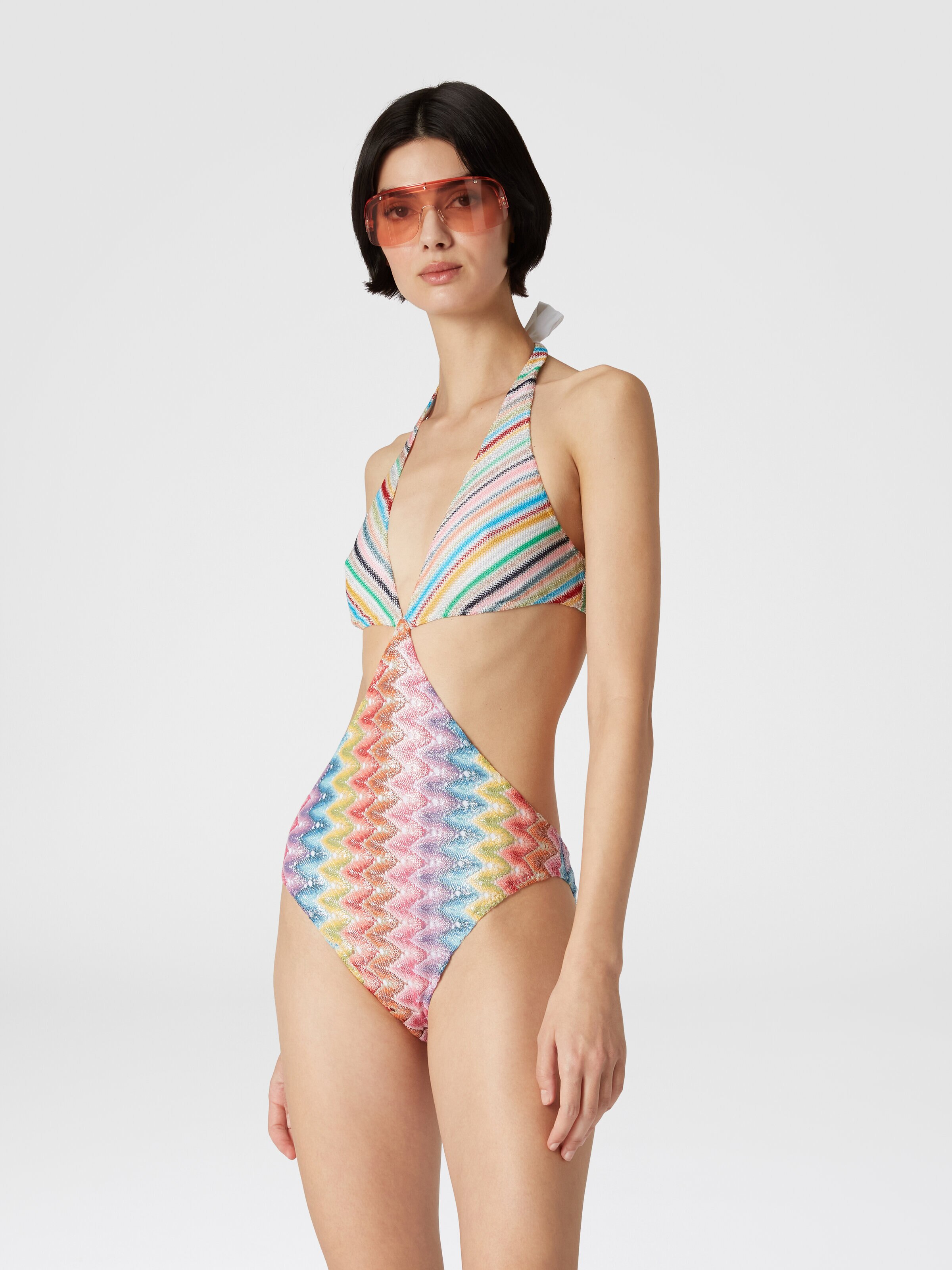 Patchwork one-piece swimsuit with cut-out details, Multicoloured  - 1