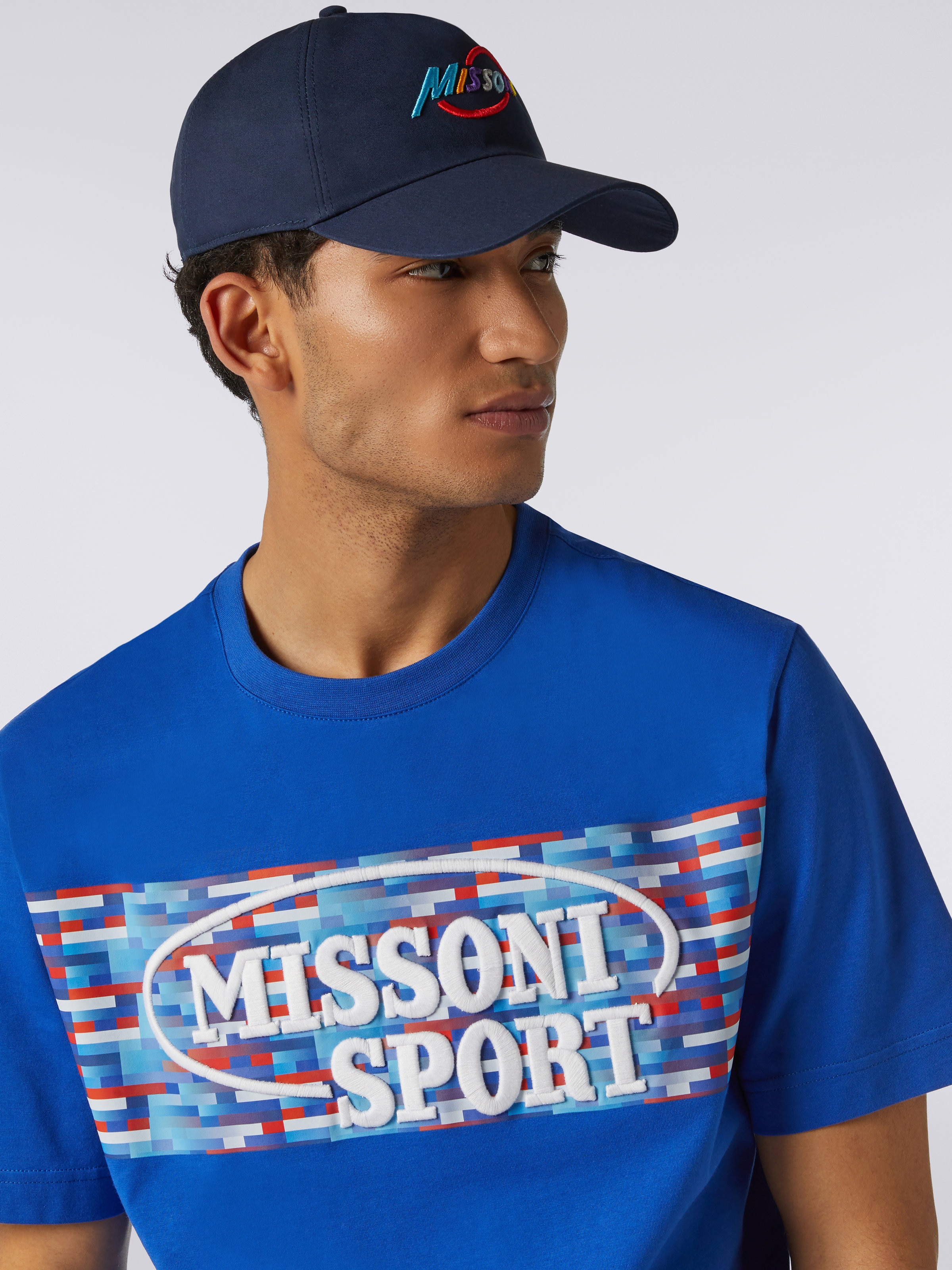 Chapeau avec visière en coton et imprimé logo multicolore, Bleu - 3