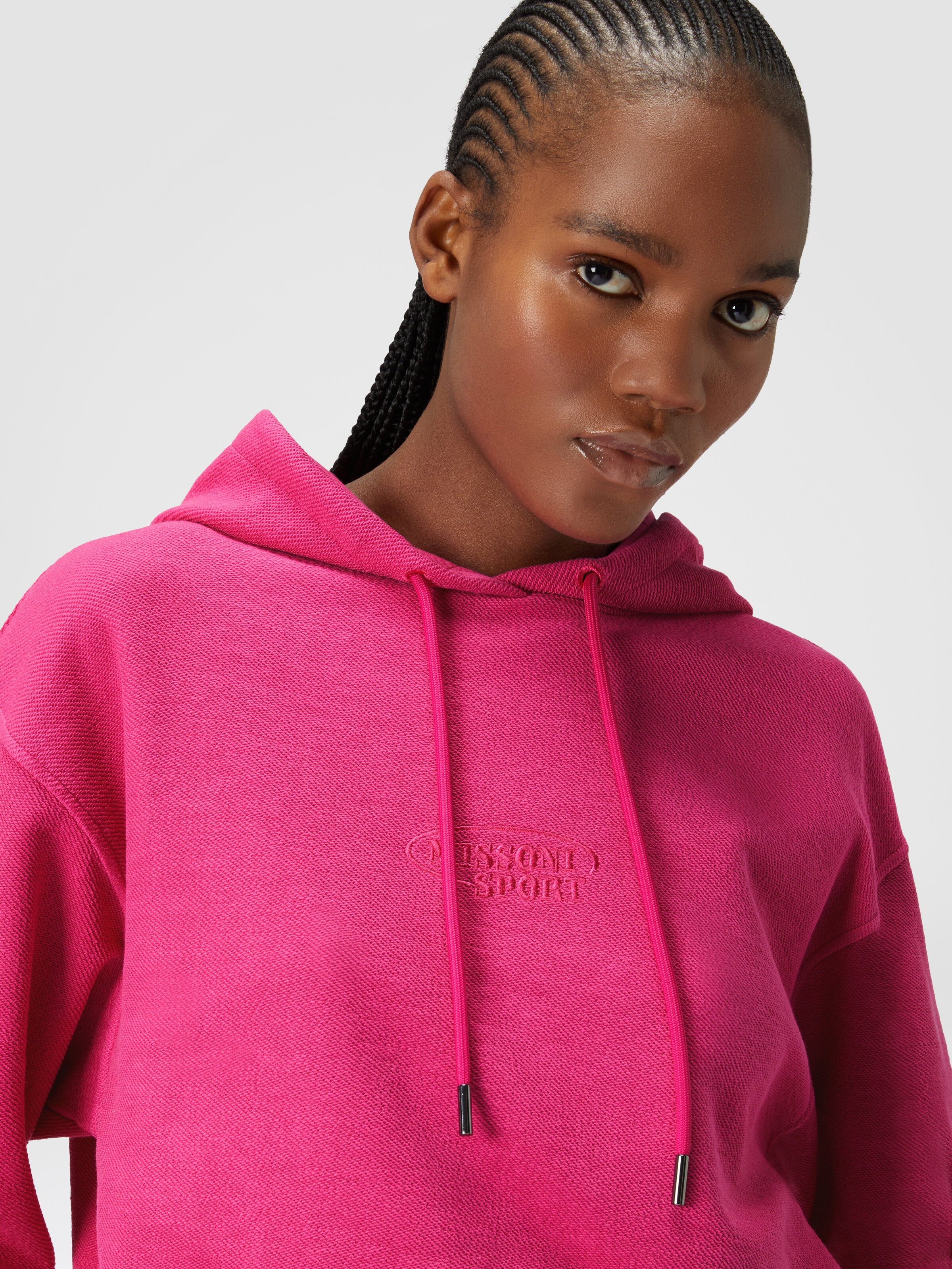 Crop brushed fleece sweatshirt with hood and logo, Red  - 4