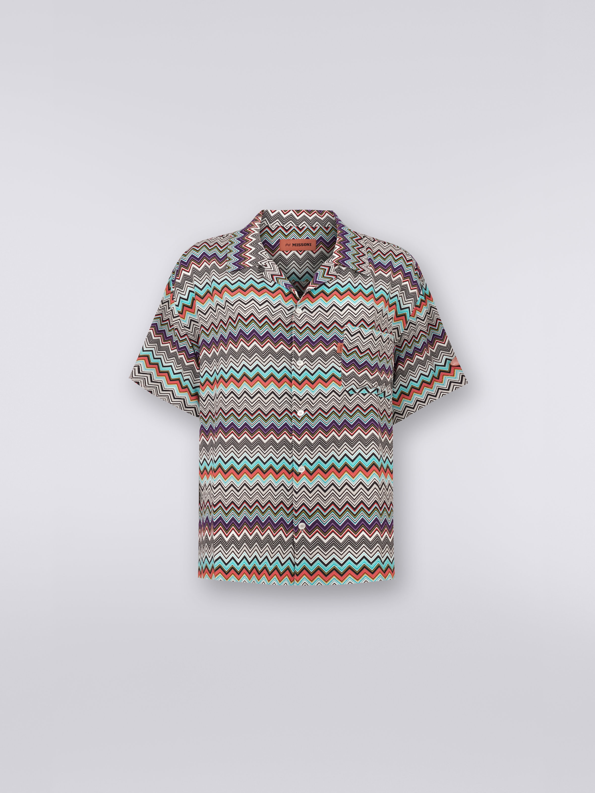 Short-sleeved viscose bowling shirt, Multicoloured - 0